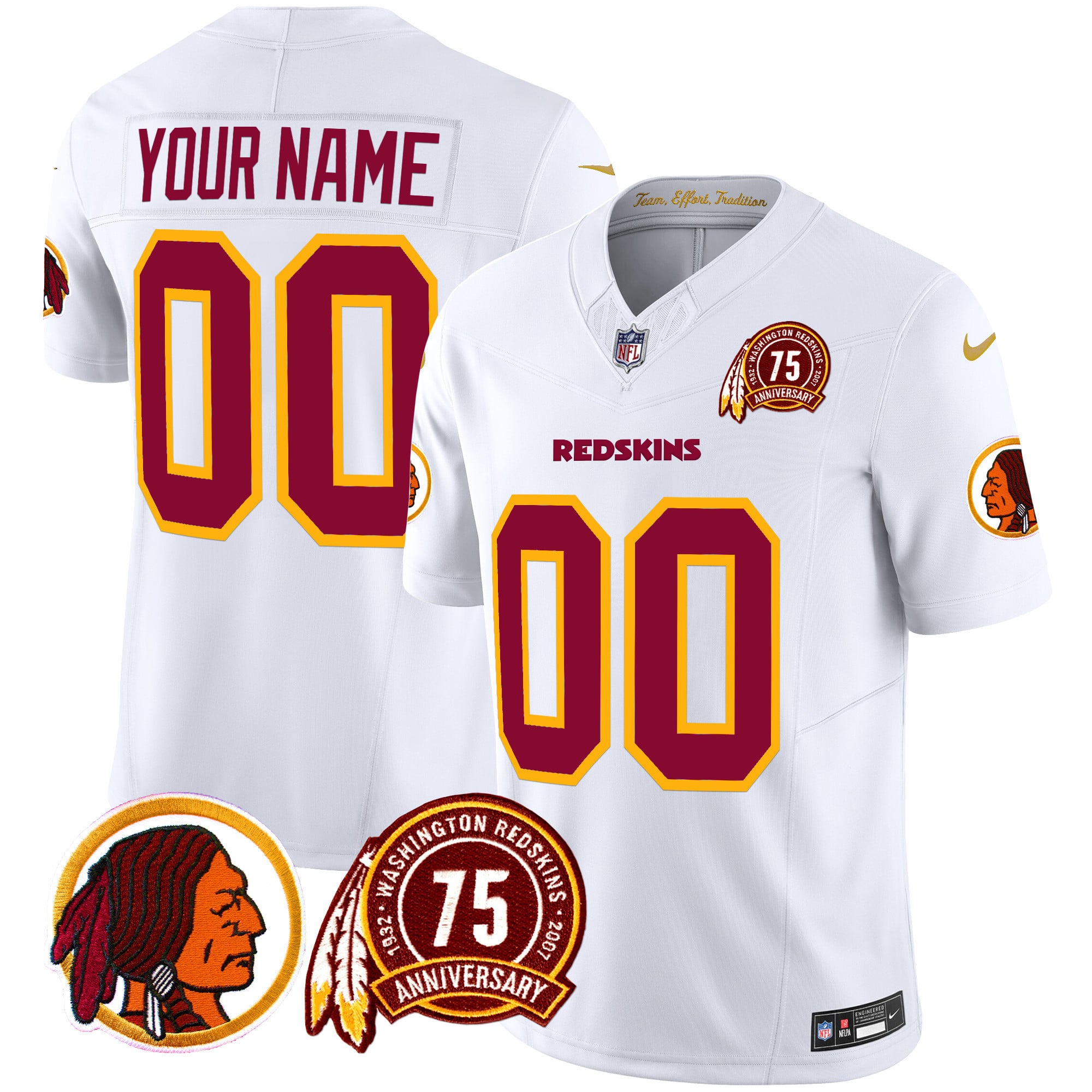Washington Redskins 75th Patch Throwback Vapor Limited Custom Jersey – All Stitched
