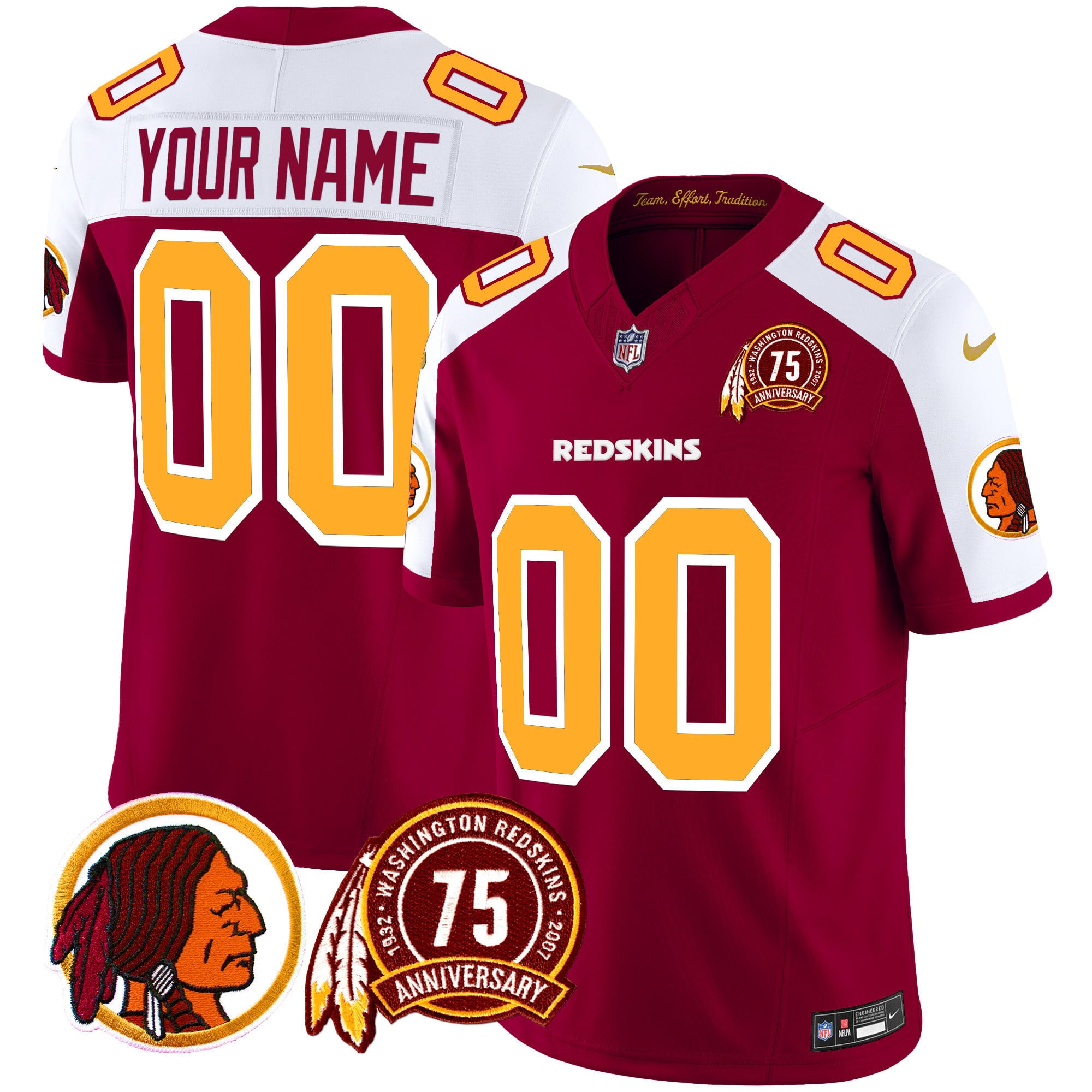 Washington Redskins 75th Patch Throwback Vapor Limited Custom Jersey – All Stitched