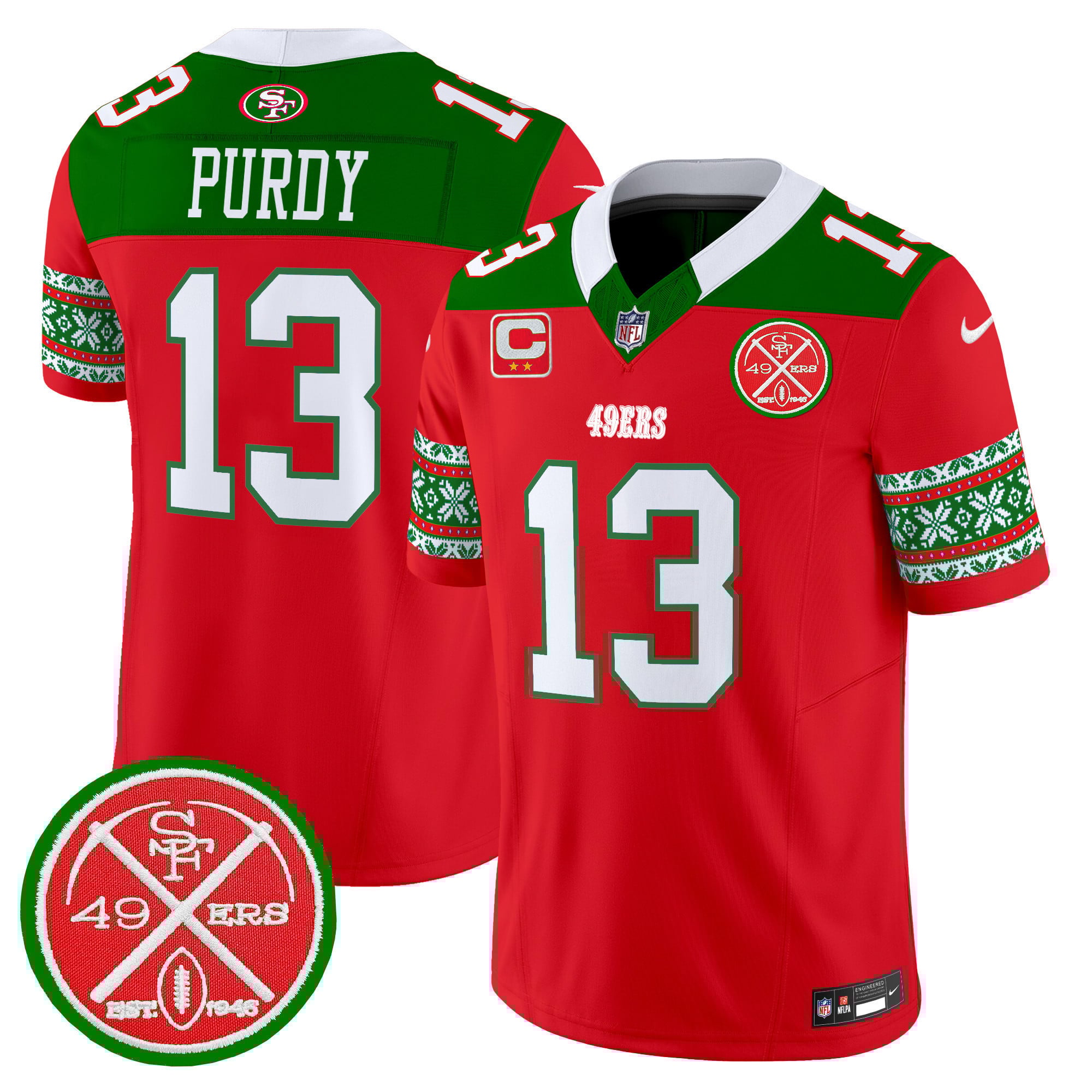 Men’s 49ers 2024 Christmas Vapor Limited Jersey – All Stitched