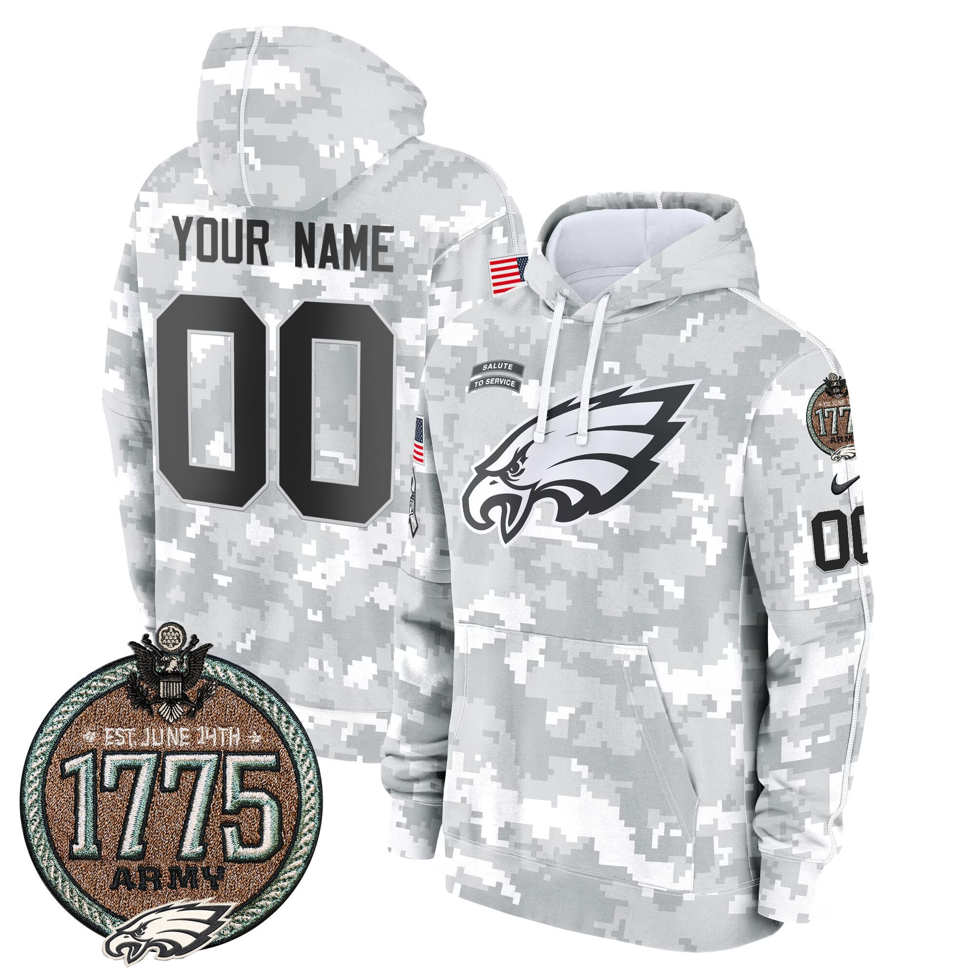 Eagles 2024 Salute to Service Establishment Year Patch Custom Fleece Pullover Hoodie