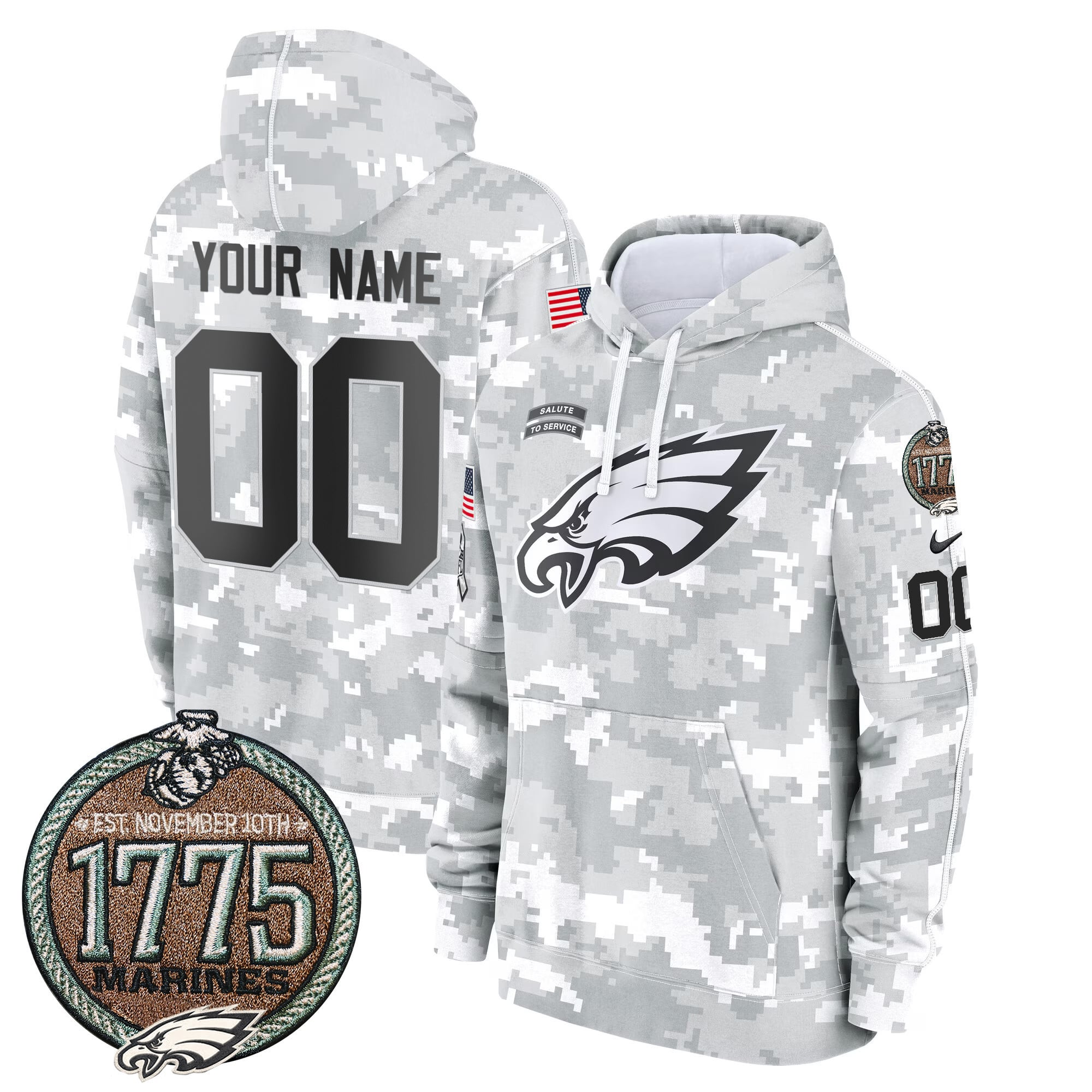 Eagles 2024 Salute to Service Establishment Year Patch Custom Fleece Pullover Hoodie