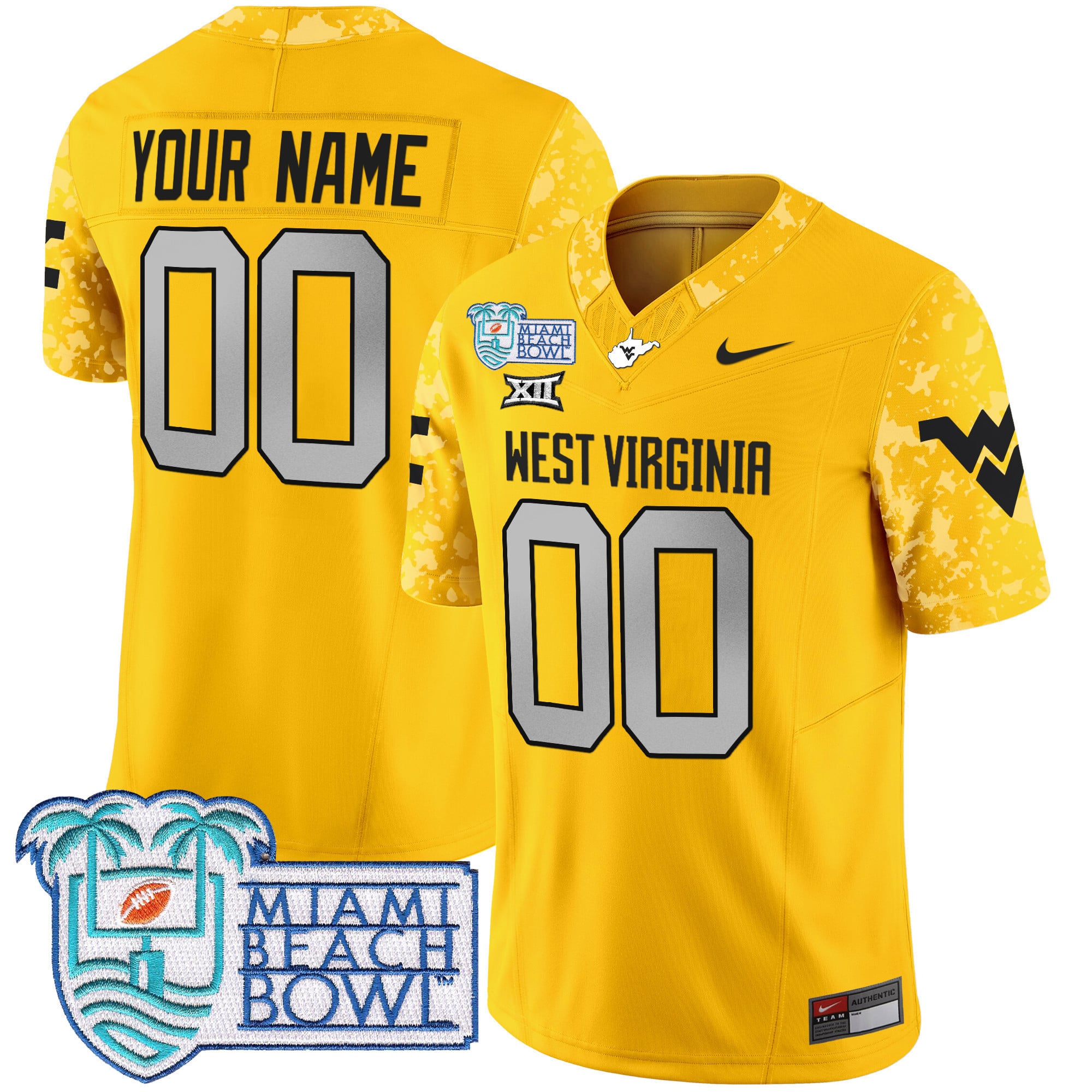 West Virginia Mountaineers 2025 Miami Beach Bowl Patch Vapor Limited Custom Jersey – All Stitched
