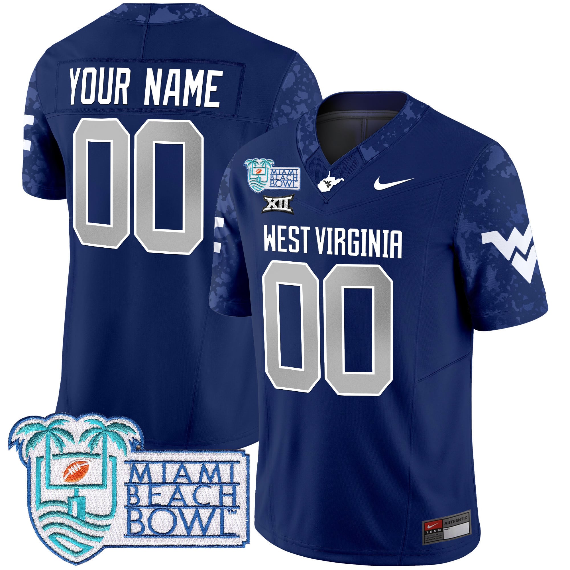 West Virginia Mountaineers 2025 Miami Beach Bowl Patch Vapor Limited Custom Jersey – All Stitched