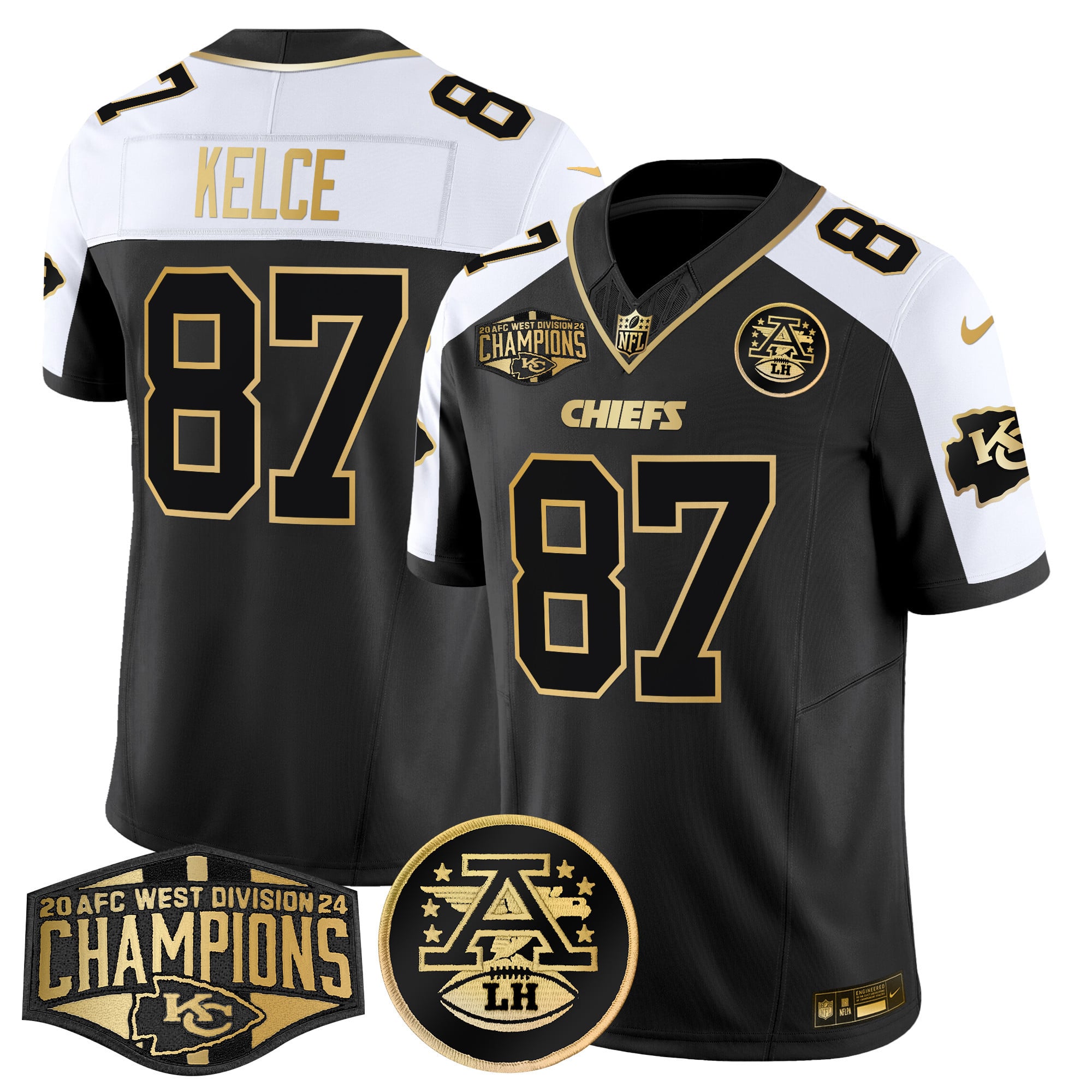 Men’s Chiefs 2024 AFC West Division Champions Patch Gold Vapor Limited Jersey – All Stitched