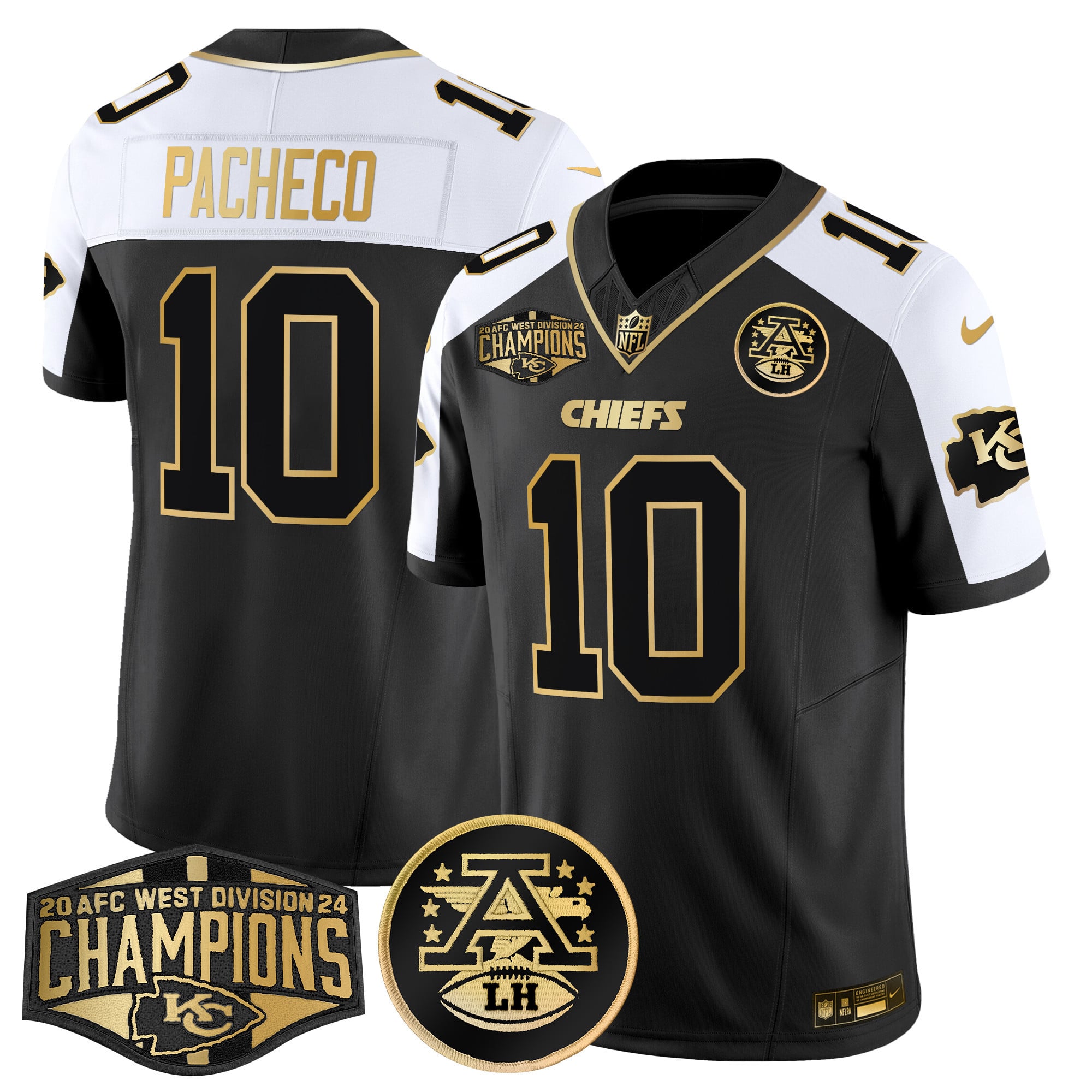 Men’s Chiefs 2024 AFC West Division Champions Patch Gold Vapor Limited Jersey – All Stitched