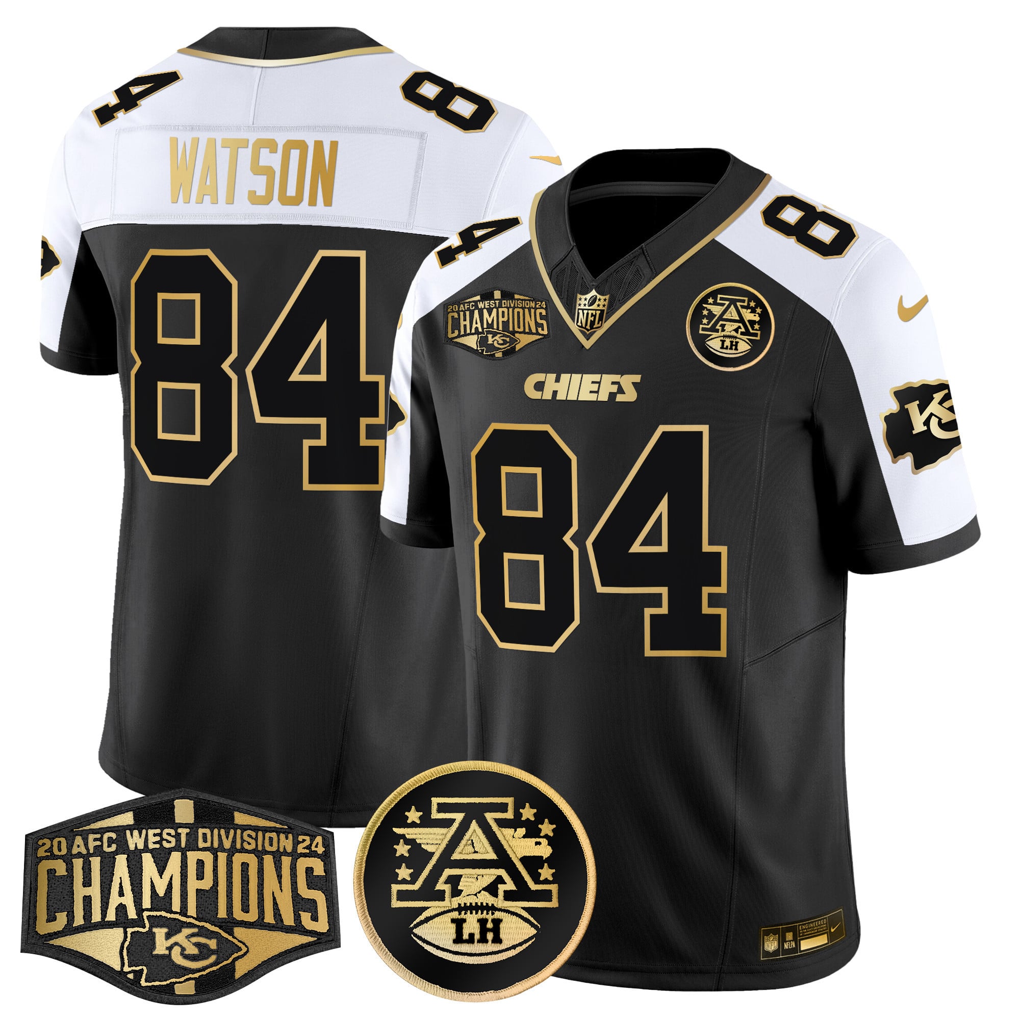 Men’s Chiefs 2024 AFC West Division Champions Patch Gold Vapor Limited Jersey – All Stitched