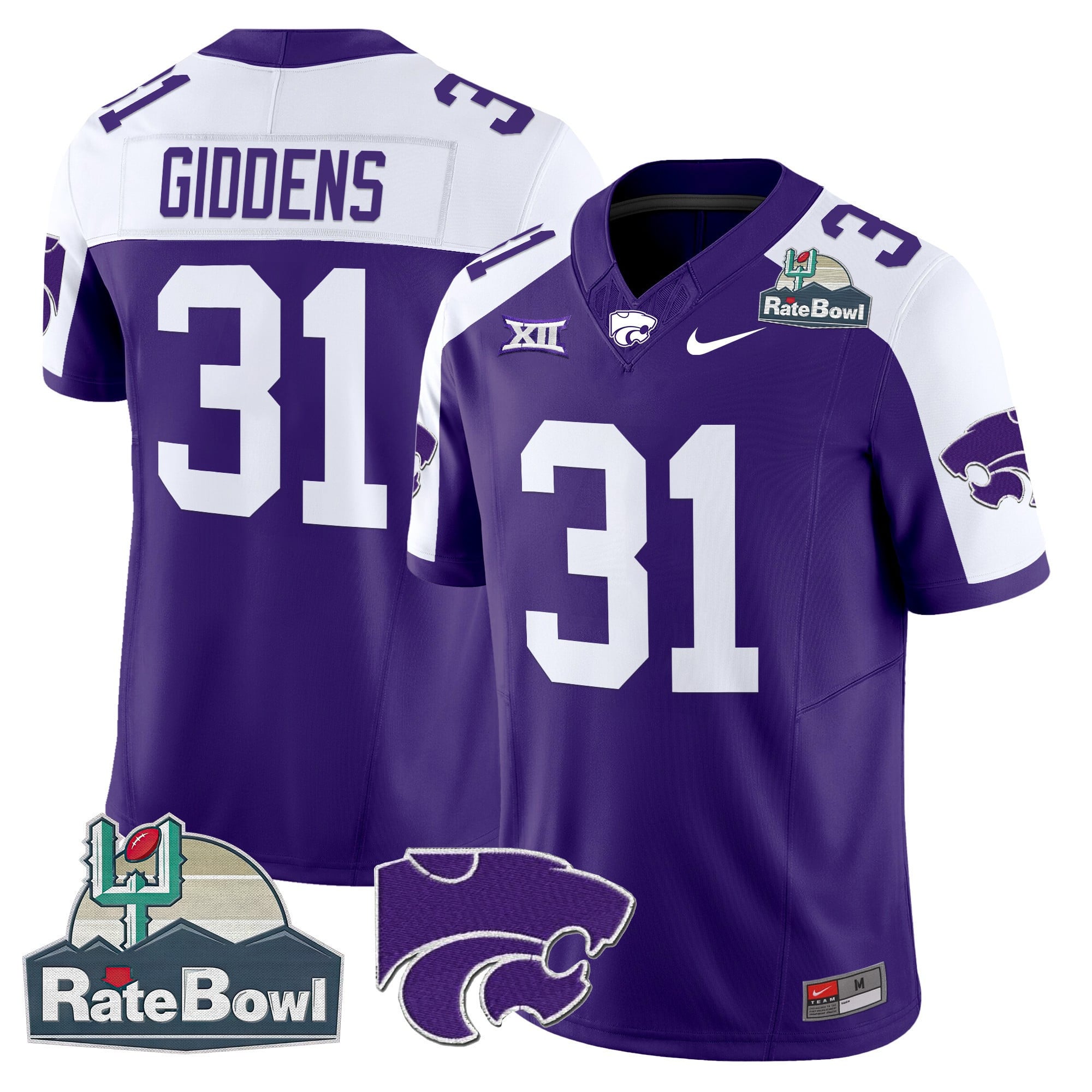 Men’s Kansas State Wildcats 2025 Rate Bowl Patch Vapor Limited Jersey – All Stitched