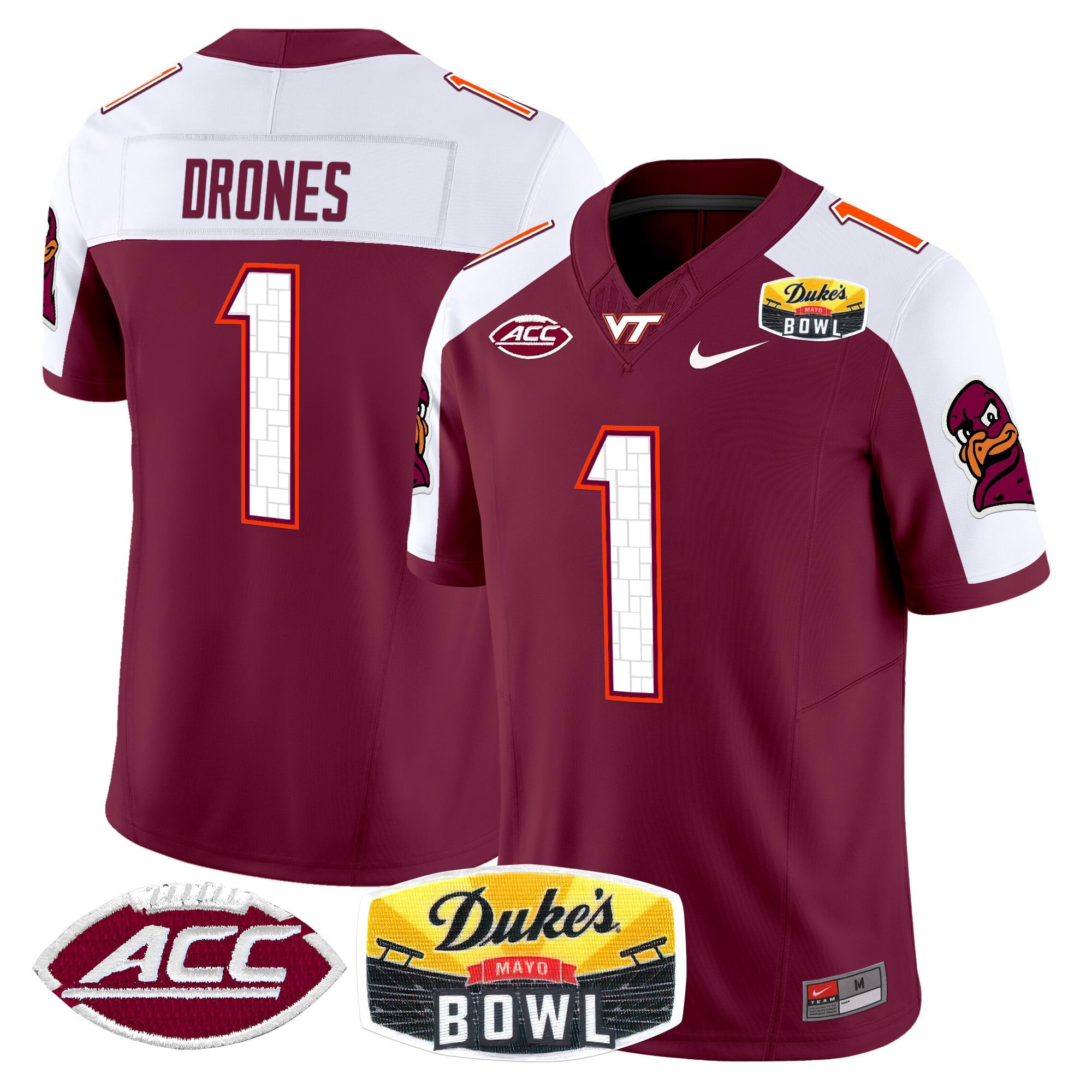 Men’s Virginia Tech Hokies 2025 Duke’s Mayo Bowl Patch Vapor Limited Jersey – All Stitched