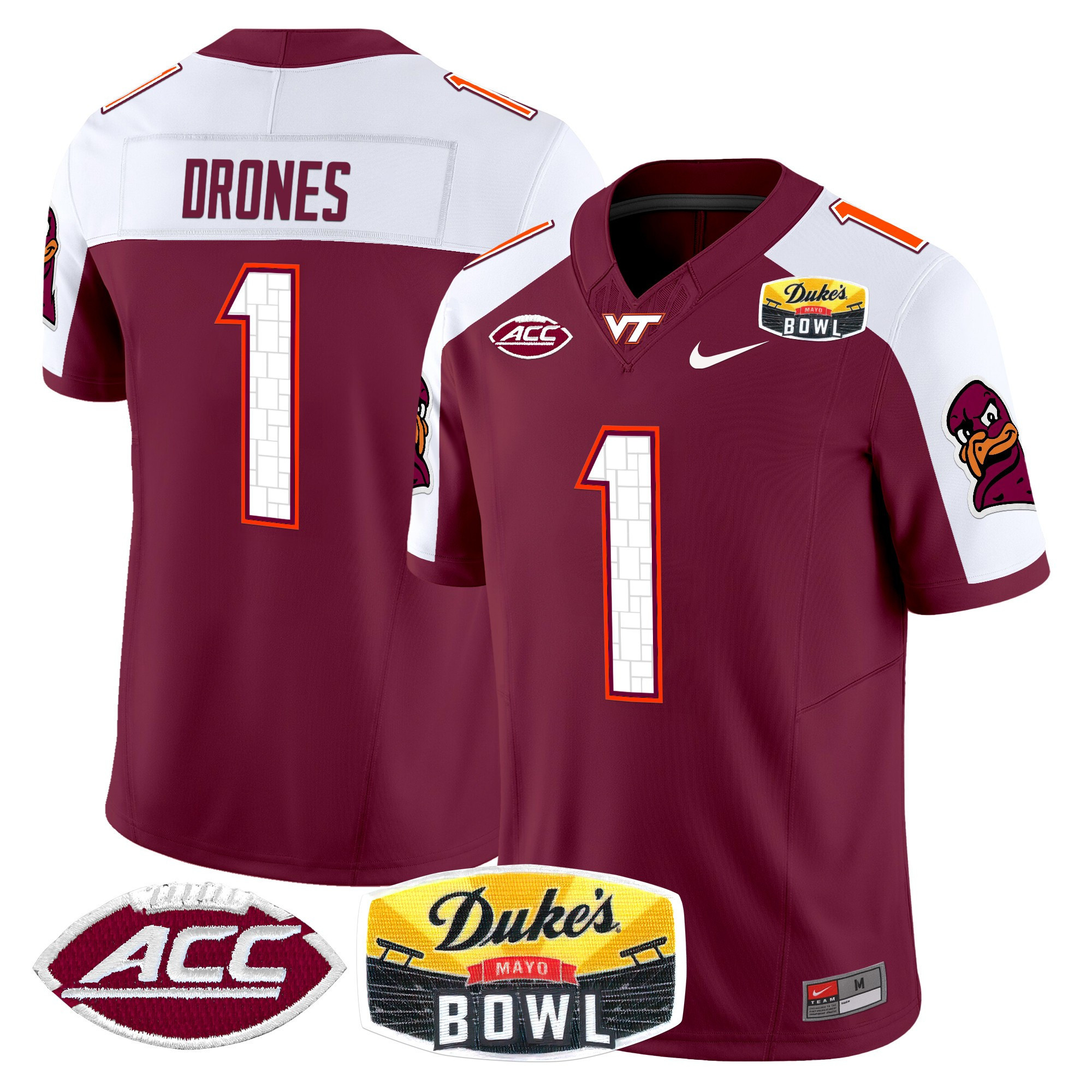 Men’s Virginia Tech Hokies 2025 Duke’s Mayo Bowl Patch Vapor Limited Jersey – All Stitched