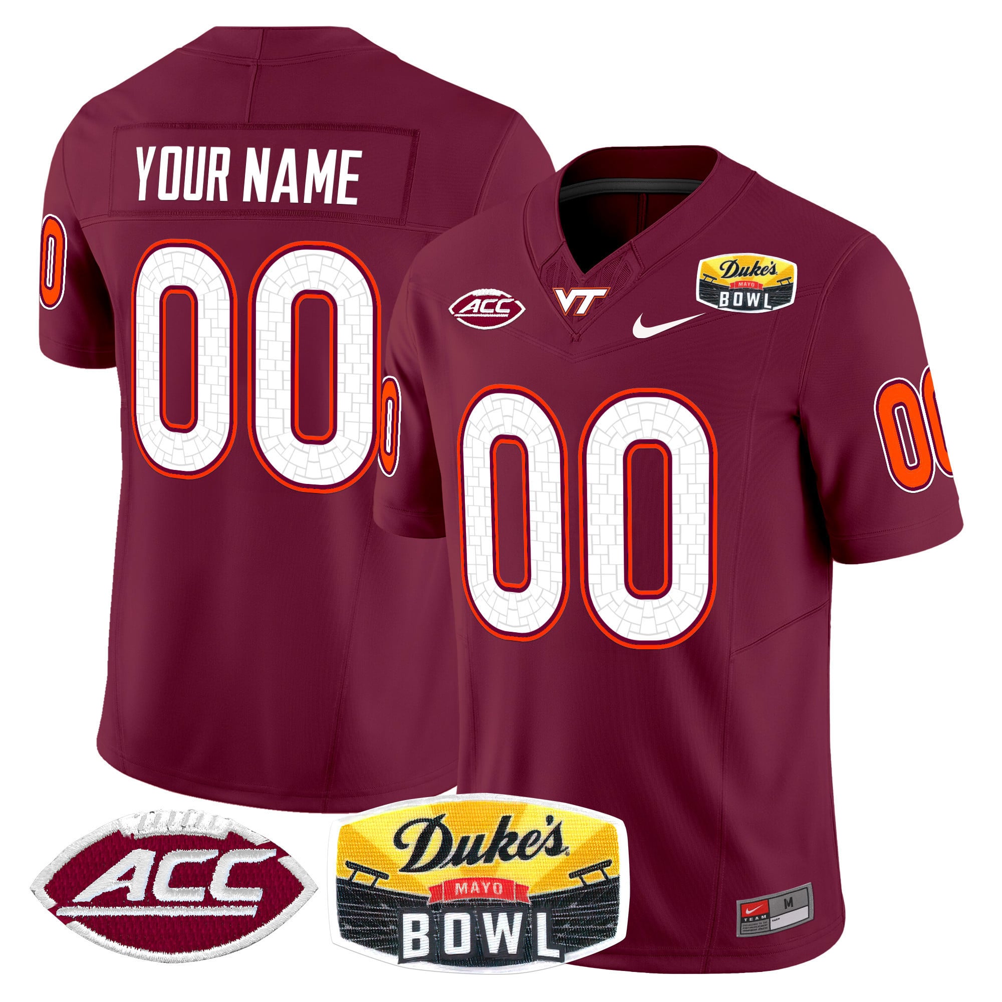 Virginia Tech Hokies 2025 Duke’s Mayo Bowl Patch Vapor Limited Custom Jersey – All Stitched