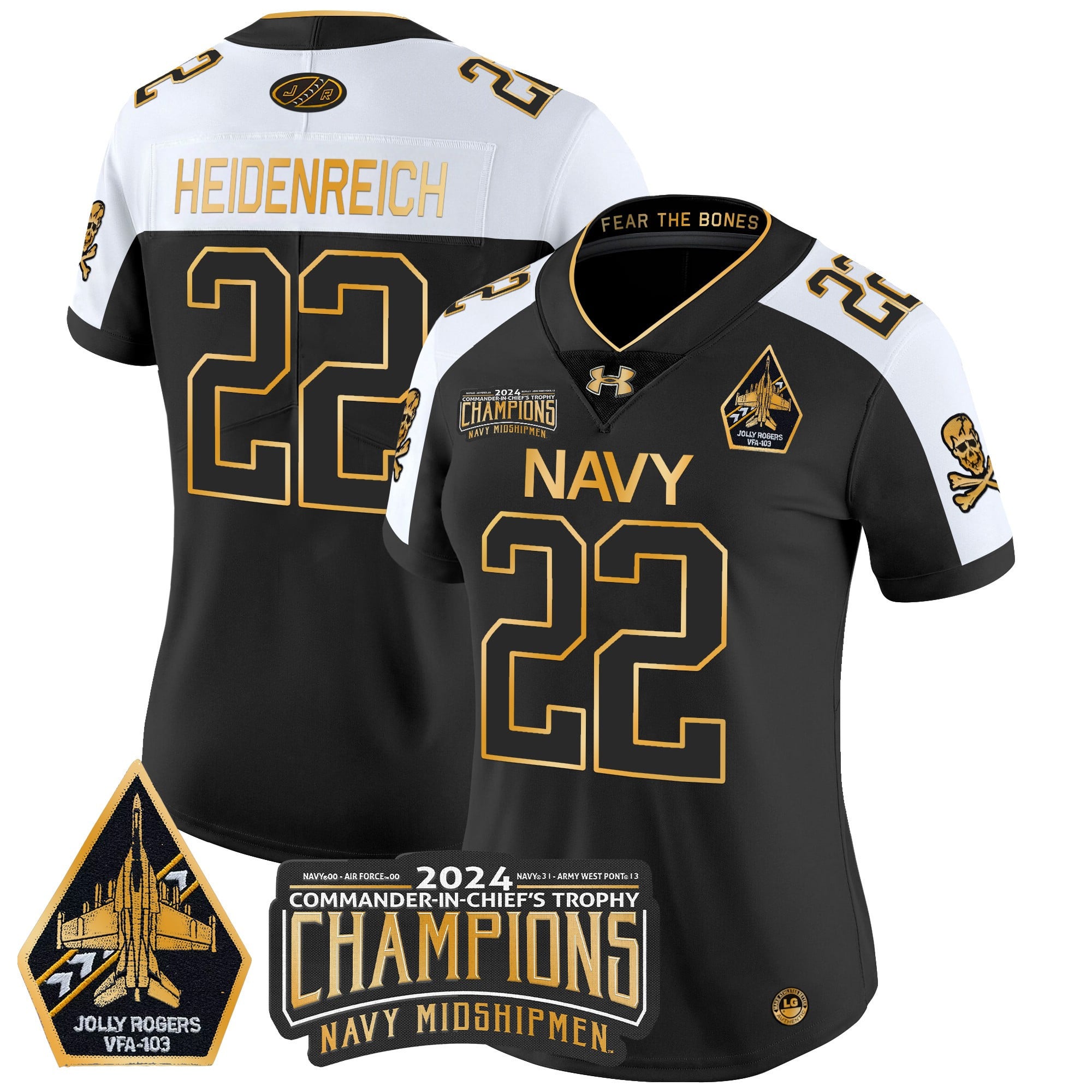 Women’s Navy Midshipmen 2024 Commander-In-Chief’s Trophy Champions Patch Gold Vapor Limited Jersey – All Stitched