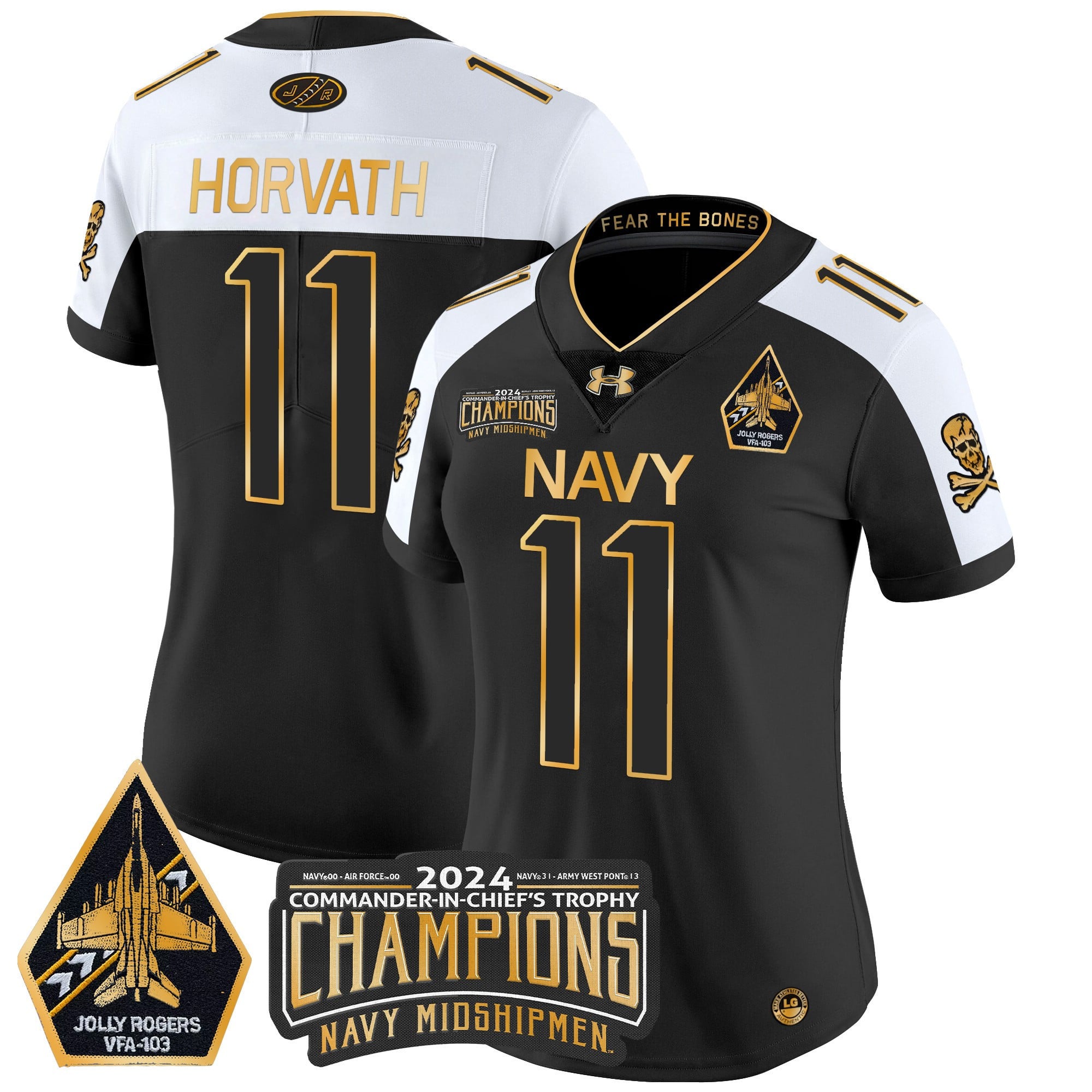 Women’s Navy Midshipmen 2024 Commander-In-Chief’s Trophy Champions Patch Gold Vapor Limited Jersey – All Stitched