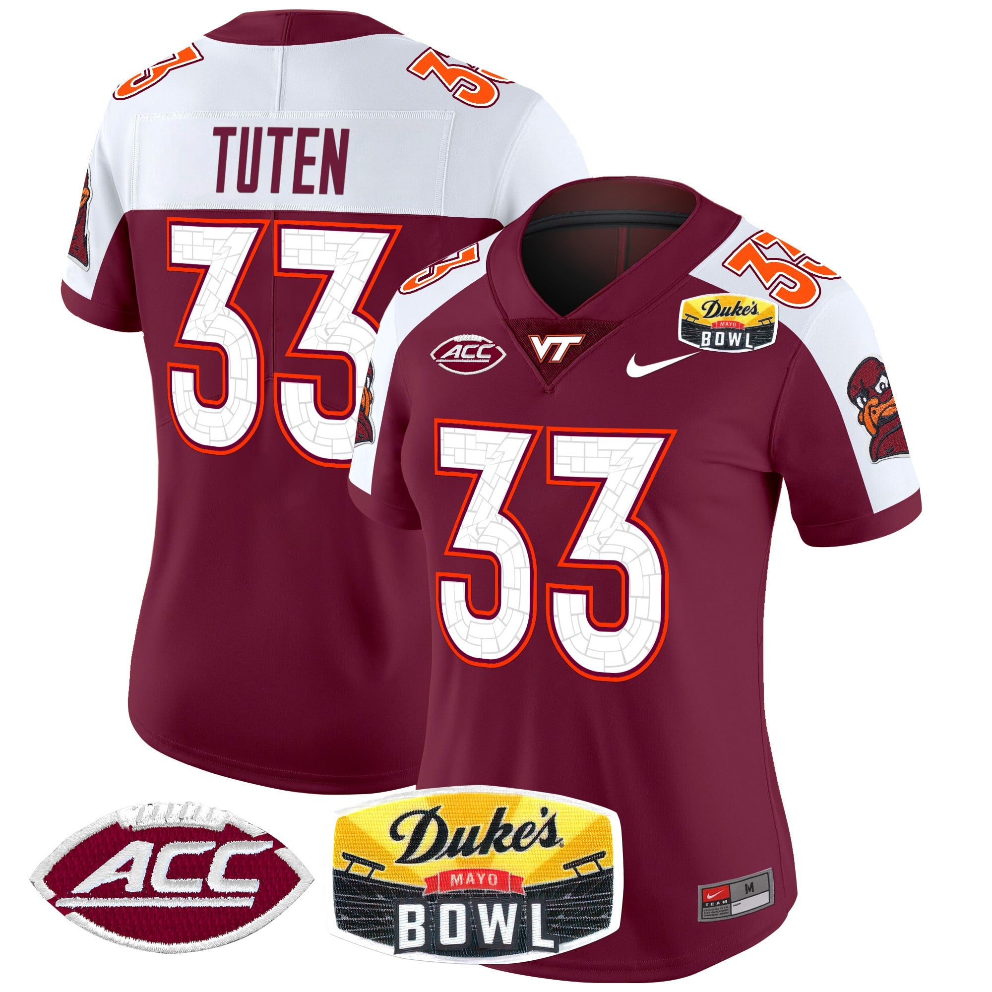 Women’s Virginia Tech Hokies 2025 Duke’s Mayo Bowl Patch Vapor Limited Jersey – All Stitched