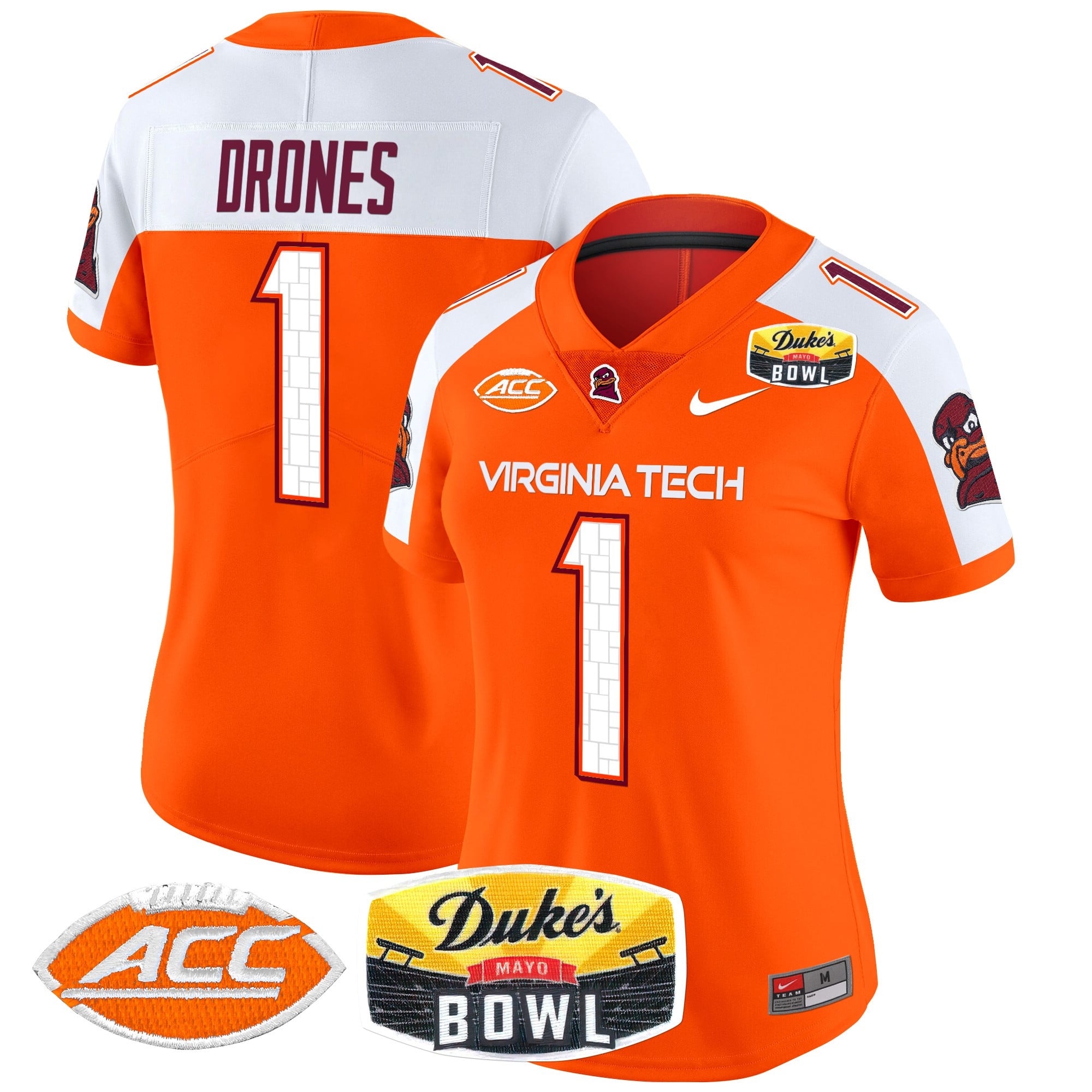 Women’s Virginia Tech Hokies 2025 Duke’s Mayo Bowl Patch Vapor Limited Jersey – All Stitched