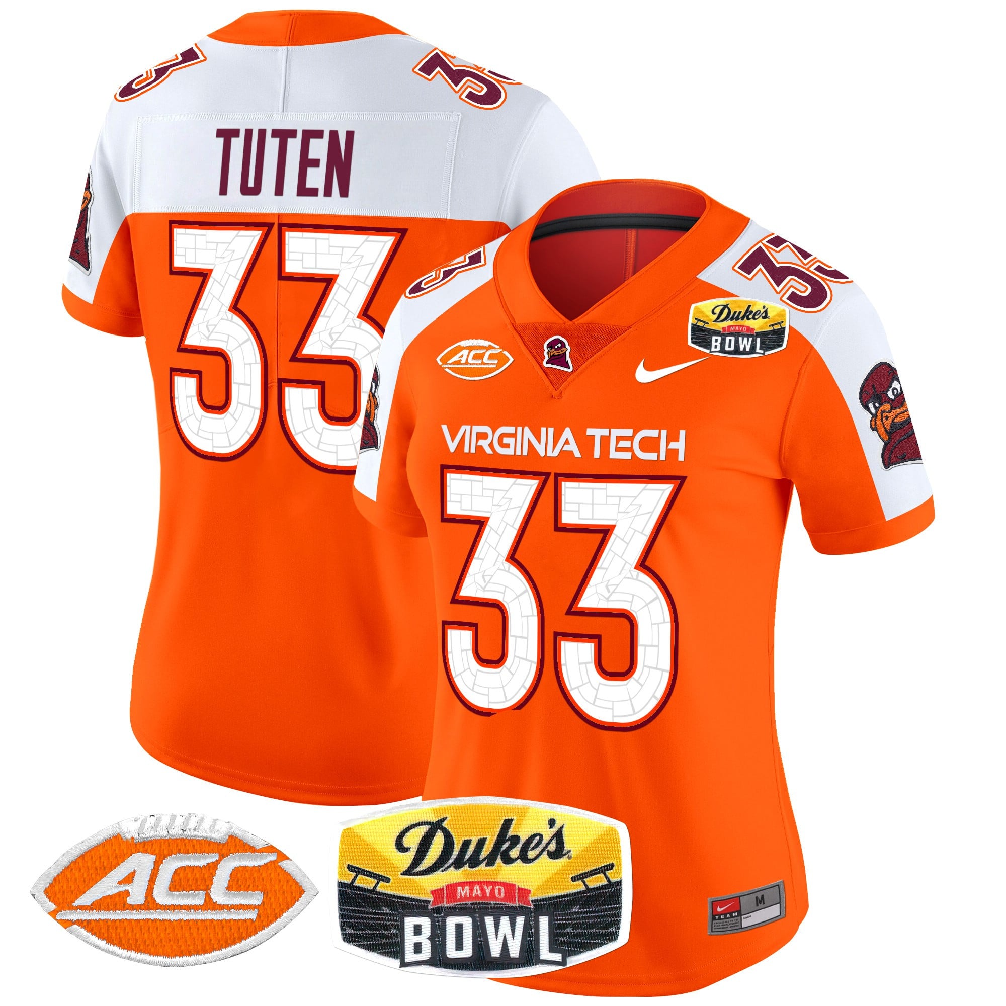 Women’s Virginia Tech Hokies 2025 Duke’s Mayo Bowl Patch Vapor Limited Jersey – All Stitched