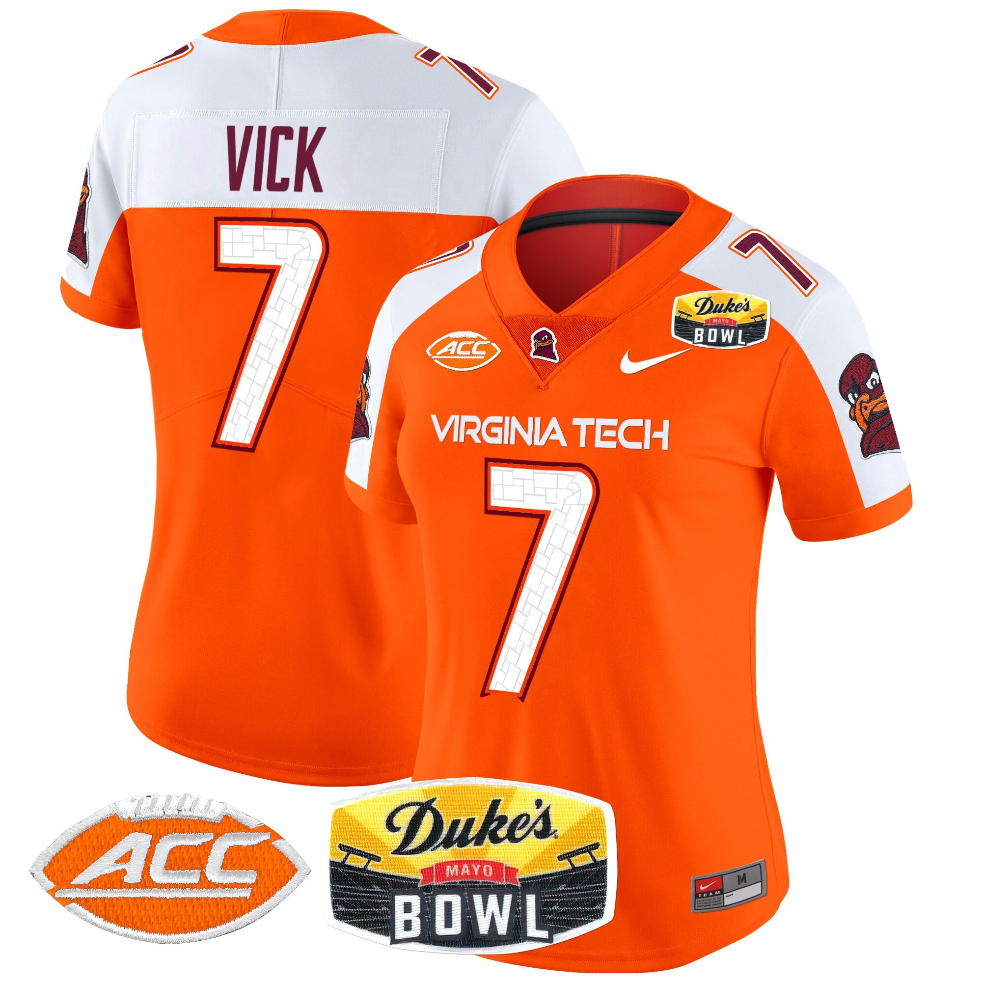 Women’s Virginia Tech Hokies 2025 Duke’s Mayo Bowl Patch Vapor Limited Jersey – All Stitched