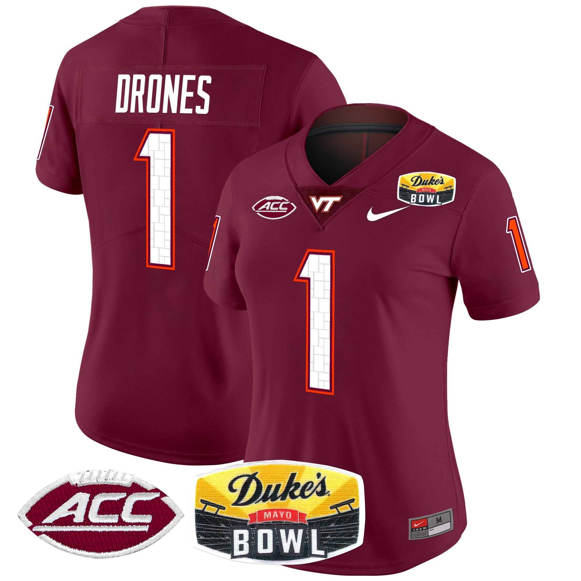 Women’s Virginia Tech Hokies 2025 Duke’s Mayo Bowl Patch Vapor Limited Jersey – All Stitched