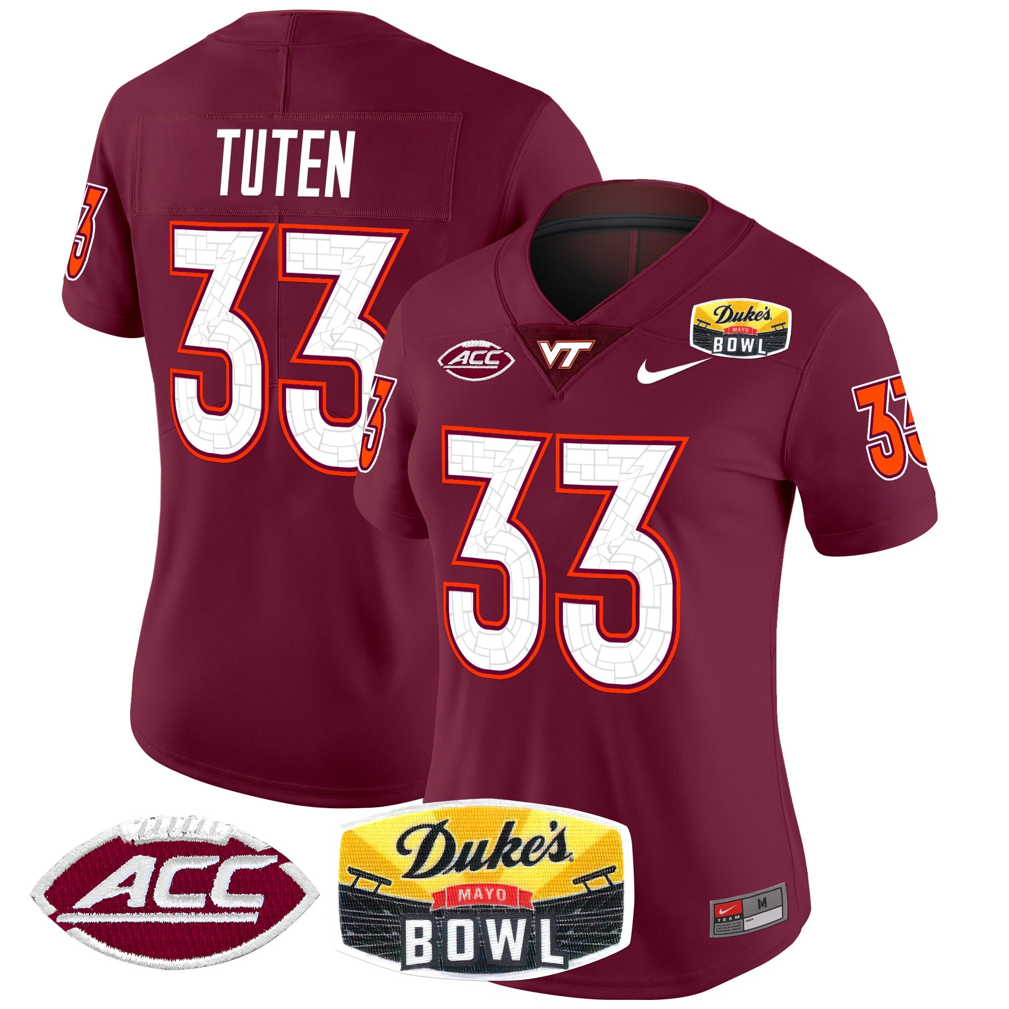 Women’s Virginia Tech Hokies 2025 Duke’s Mayo Bowl Patch Vapor Limited Jersey – All Stitched