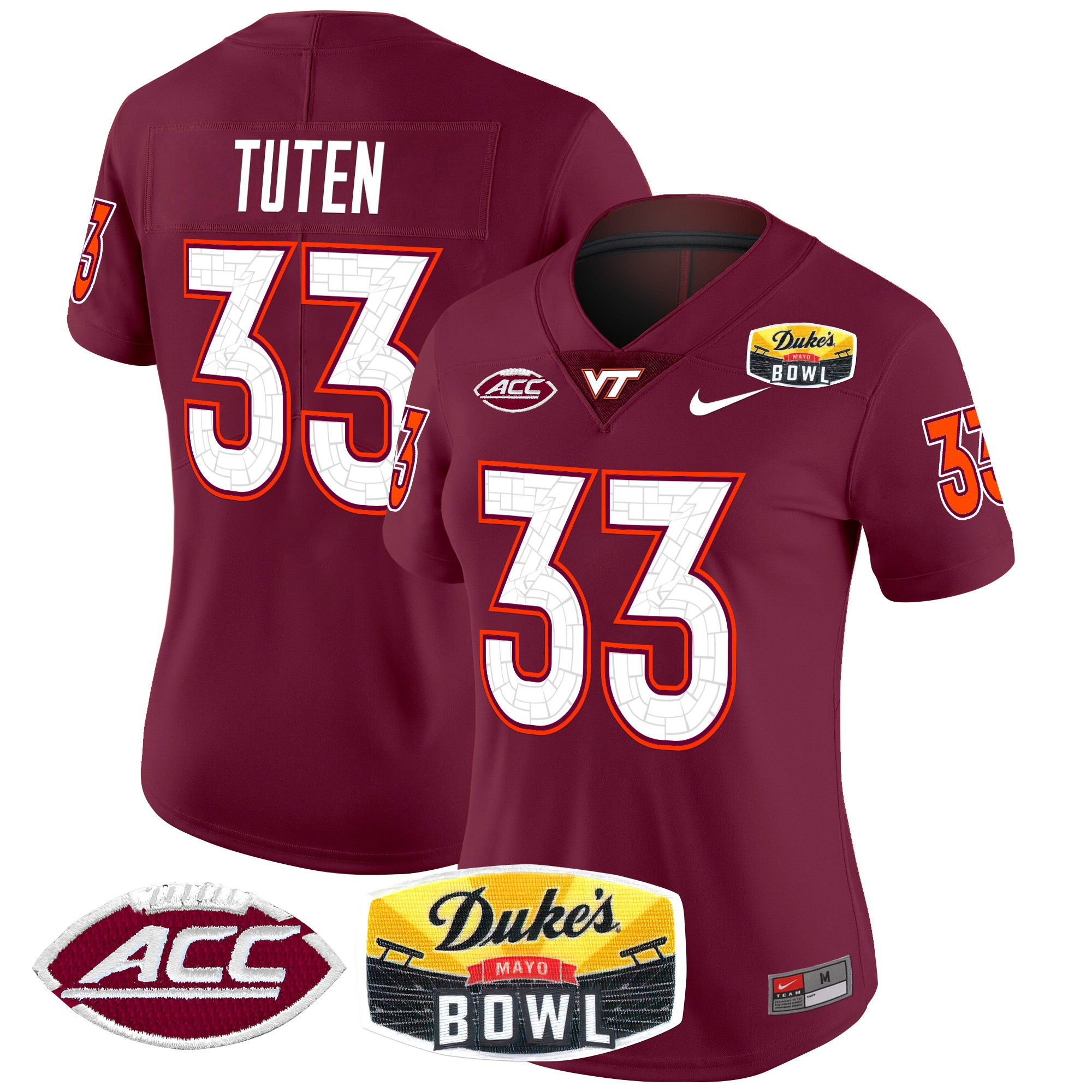 Women’s Virginia Tech Hokies 2025 Duke’s Mayo Bowl Patch Vapor Limited Jersey – All Stitched
