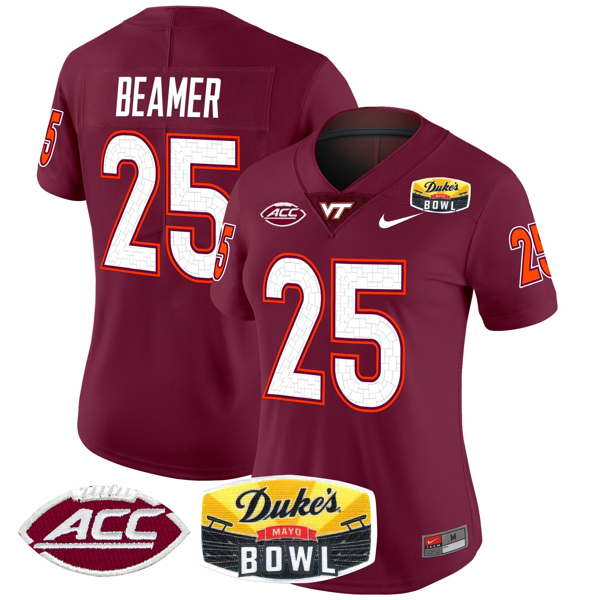 Women’s Virginia Tech Hokies 2025 Duke’s Mayo Bowl Patch Vapor Limited Jersey – All Stitched