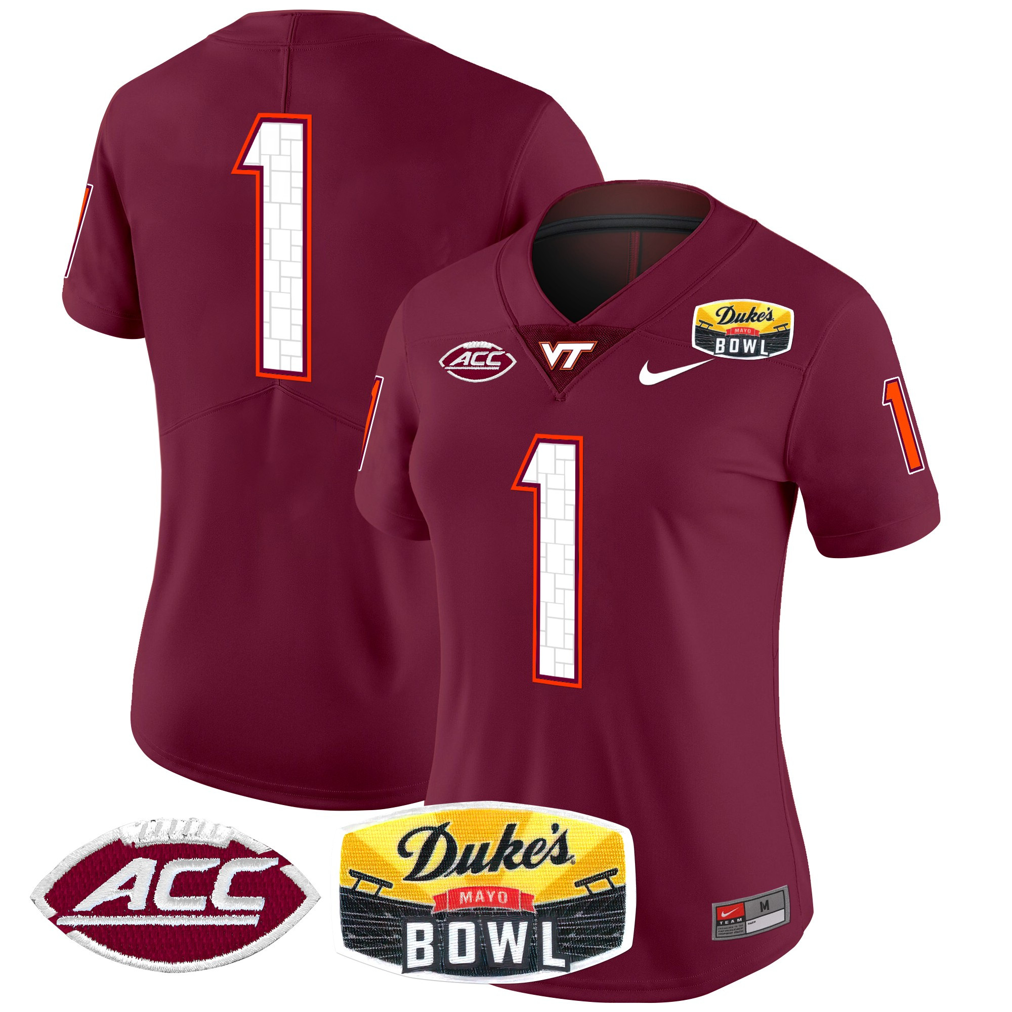 Women’s Virginia Tech Hokies 2025 Duke’s Mayo Bowl Patch Vapor Limited Jersey – All Stitched