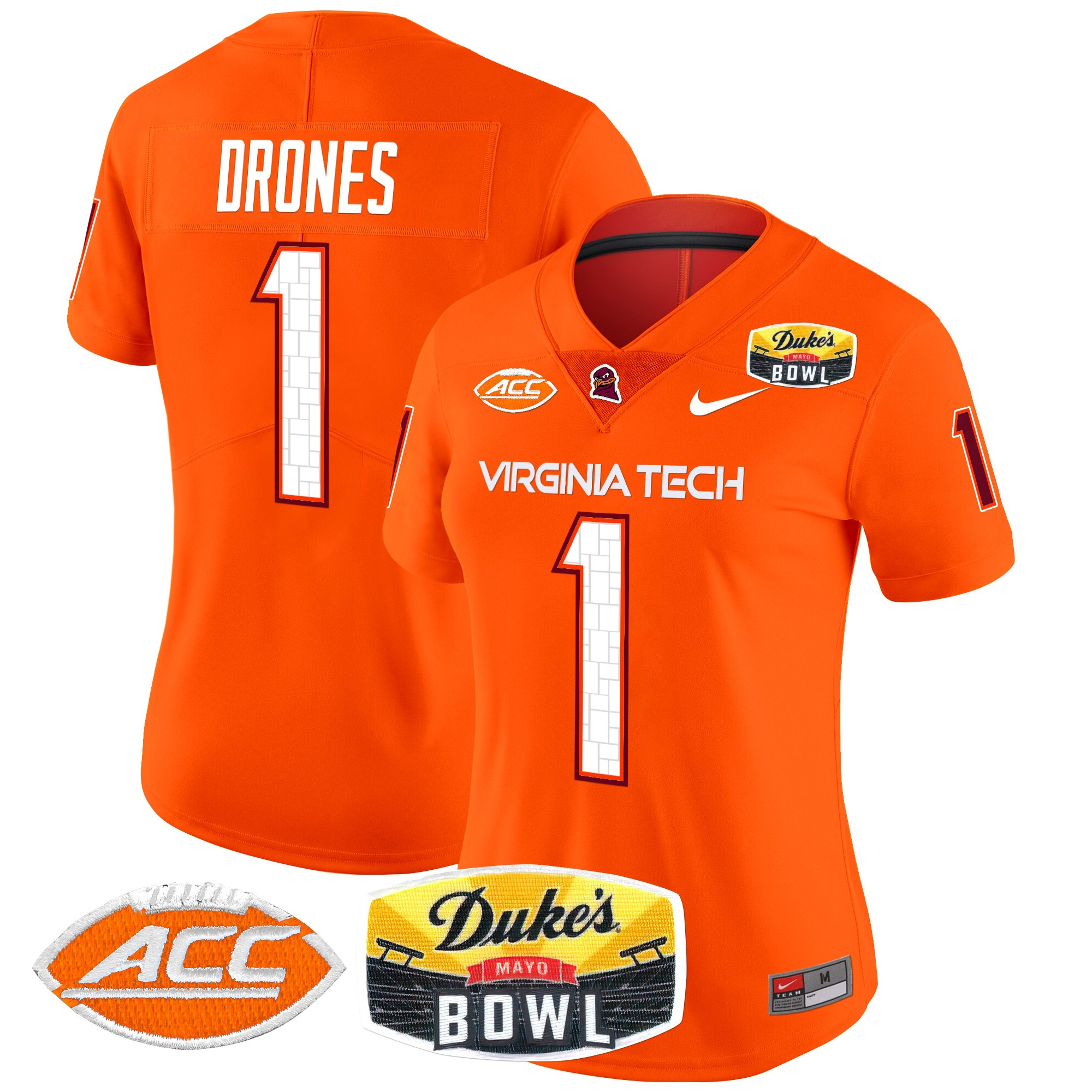Women’s Virginia Tech Hokies 2025 Duke’s Mayo Bowl Patch Vapor Limited Jersey – All Stitched