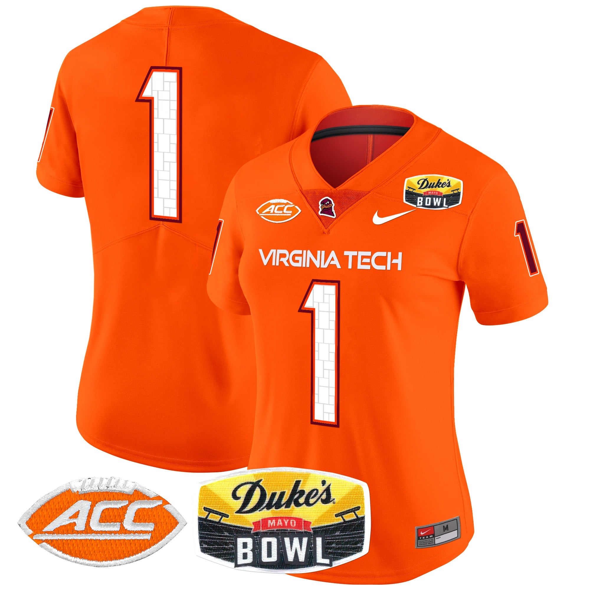 Women’s Virginia Tech Hokies 2025 Duke’s Mayo Bowl Patch Vapor Limited Jersey – All Stitched
