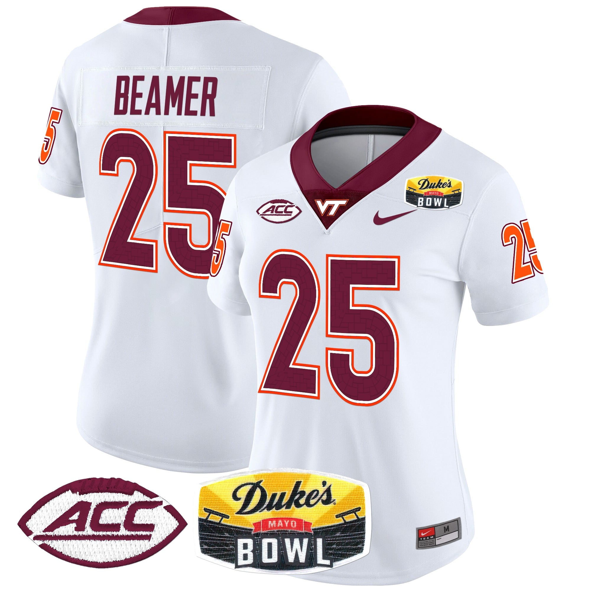 Women’s Virginia Tech Hokies 2025 Duke’s Mayo Bowl Patch Vapor Limited Jersey – All Stitched