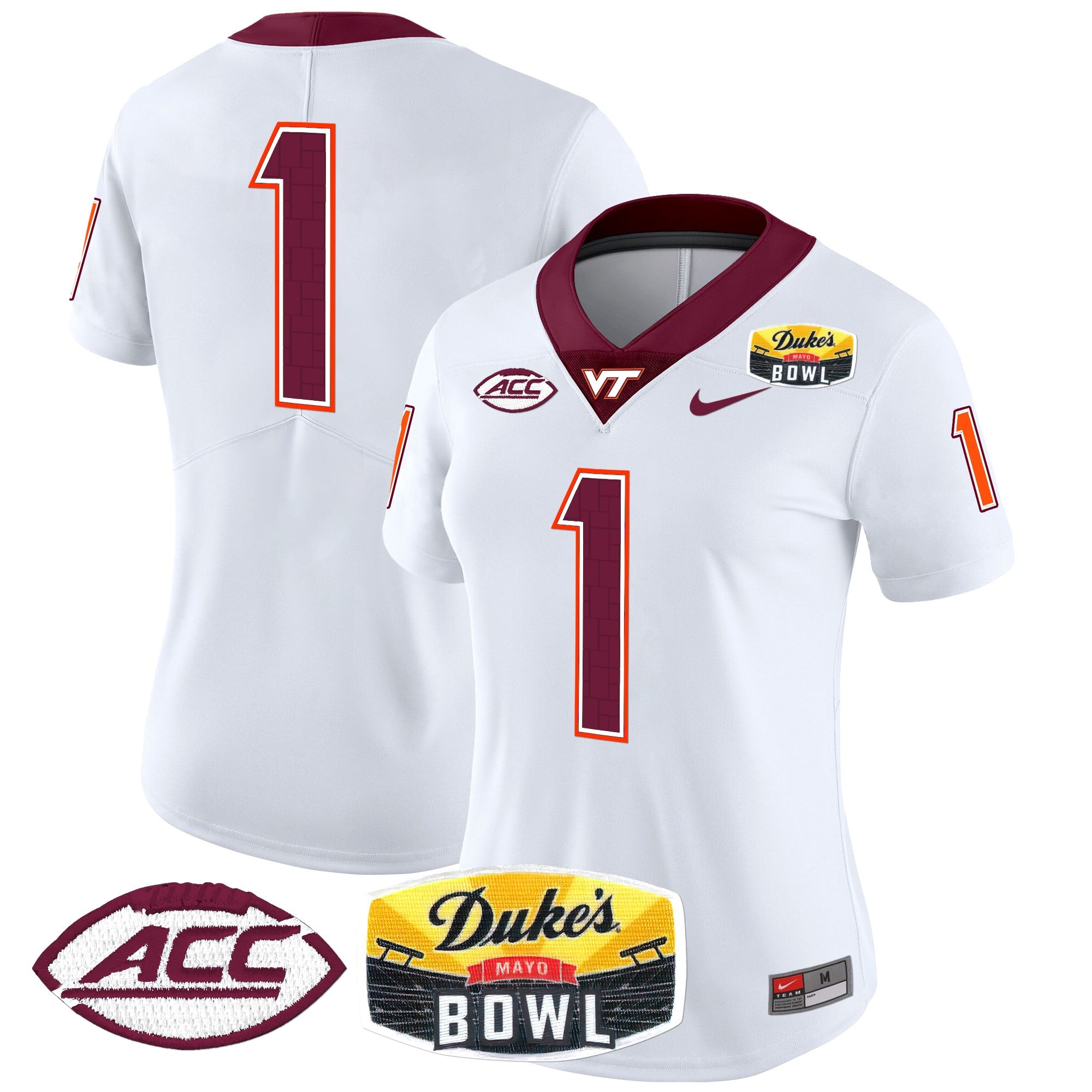 Women’s Virginia Tech Hokies 2025 Duke’s Mayo Bowl Patch Vapor Limited Jersey – All Stitched