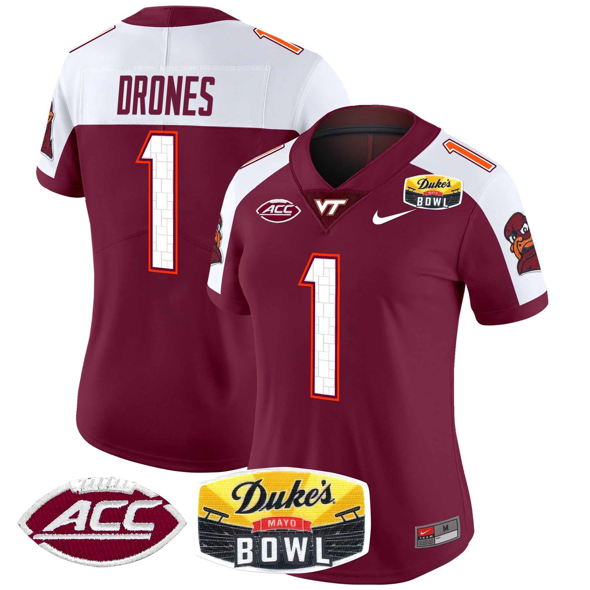 Women’s Virginia Tech Hokies 2025 Duke’s Mayo Bowl Patch Vapor Limited Jersey – All Stitched