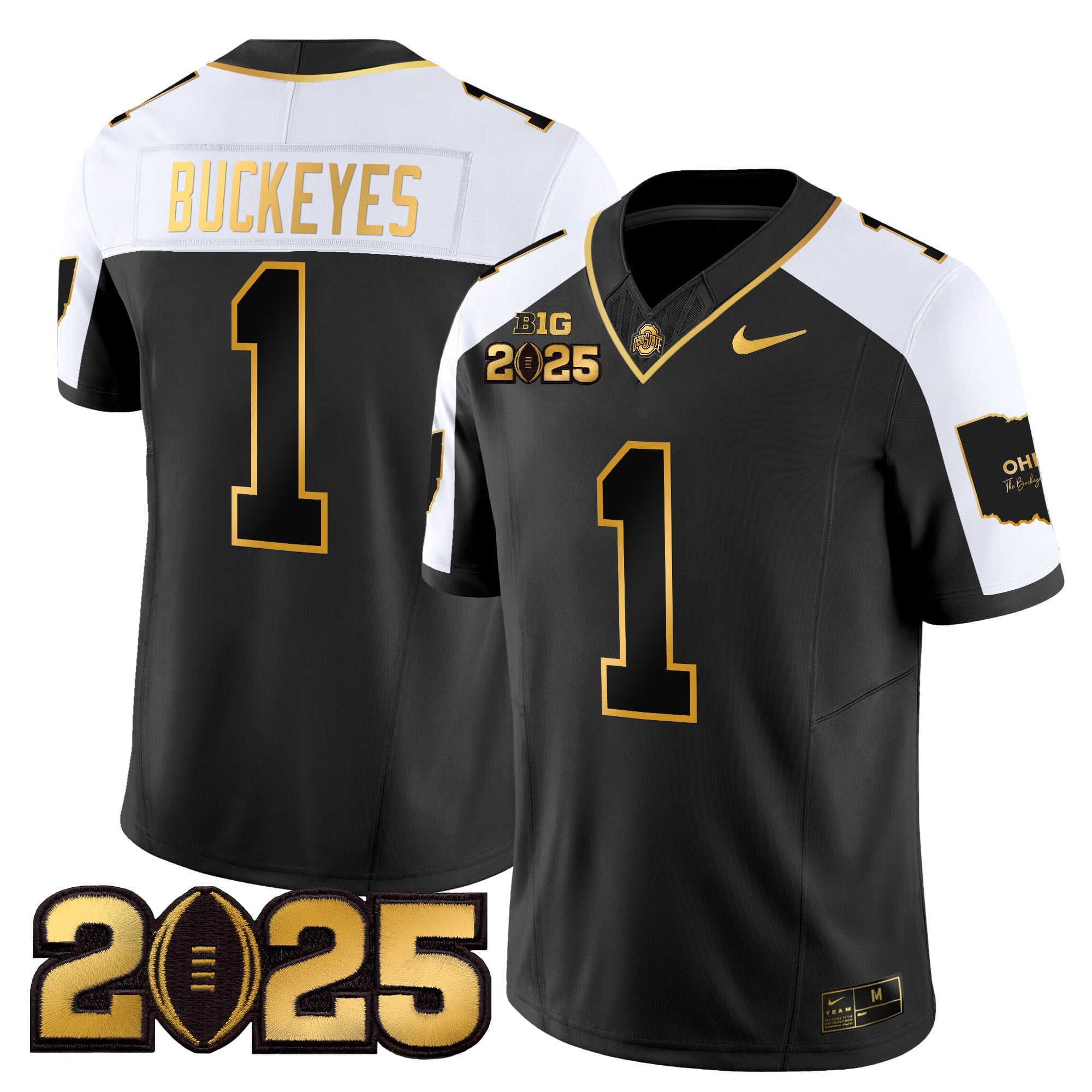 Men’s Ohio State Buckeyes ‘Heritage Stripe’ CFP Final Patch Gold Vapor Limited Jersey – All Stitched