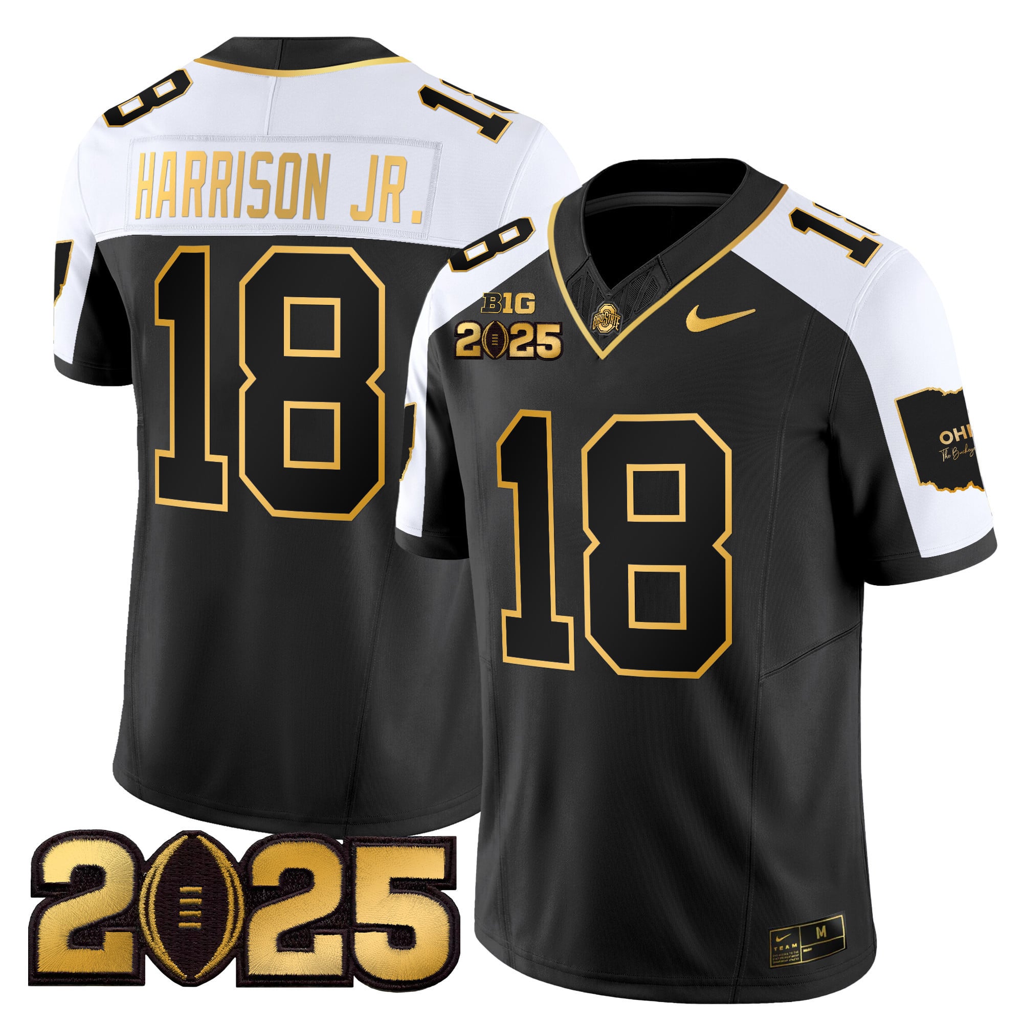 Men’s Ohio State Buckeyes ‘Heritage Stripe’ CFP Final Patch Gold Vapor Limited Jersey – All Stitched