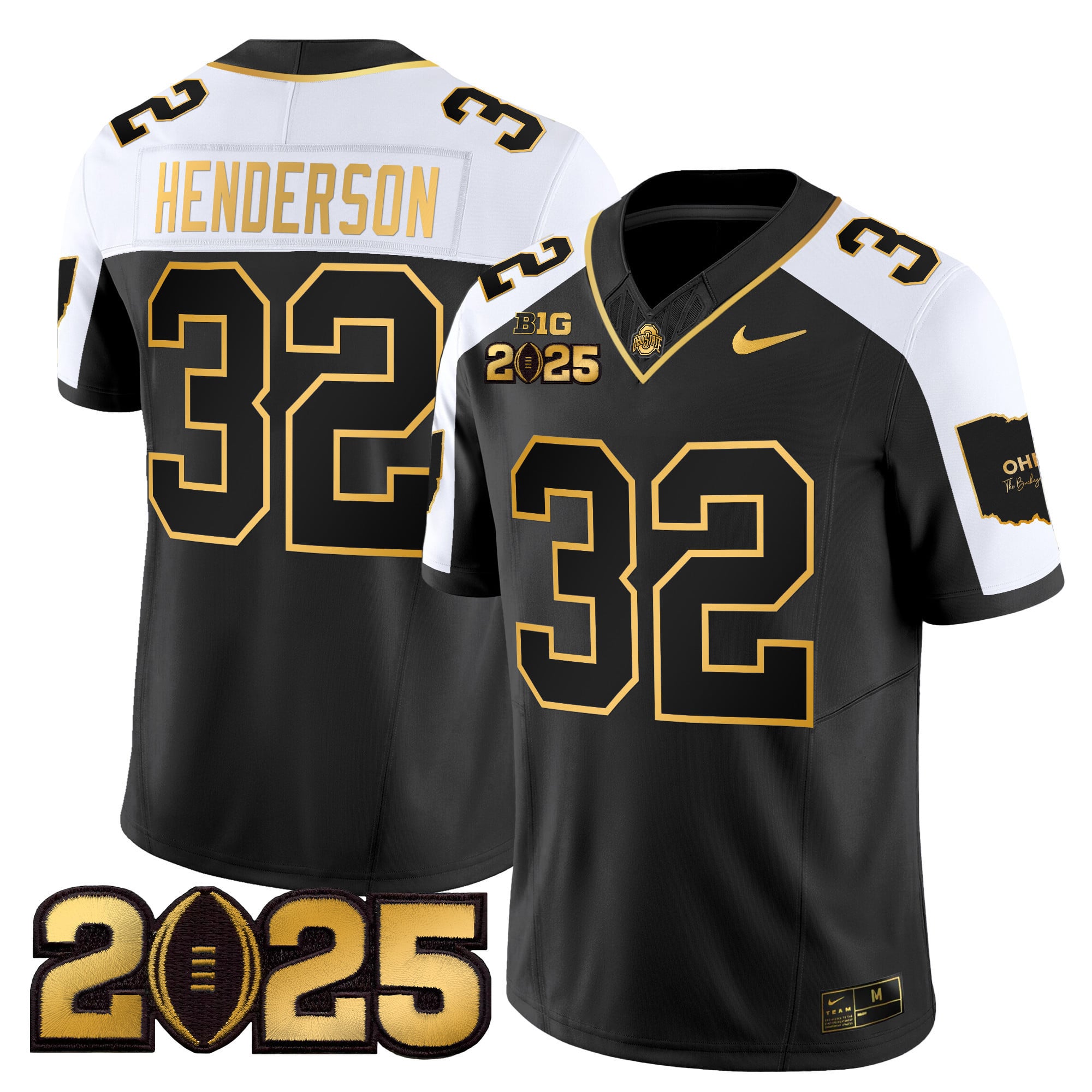 Men’s Ohio State Buckeyes ‘Heritage Stripe’ CFP Final Patch Gold Vapor Limited Jersey – All Stitched