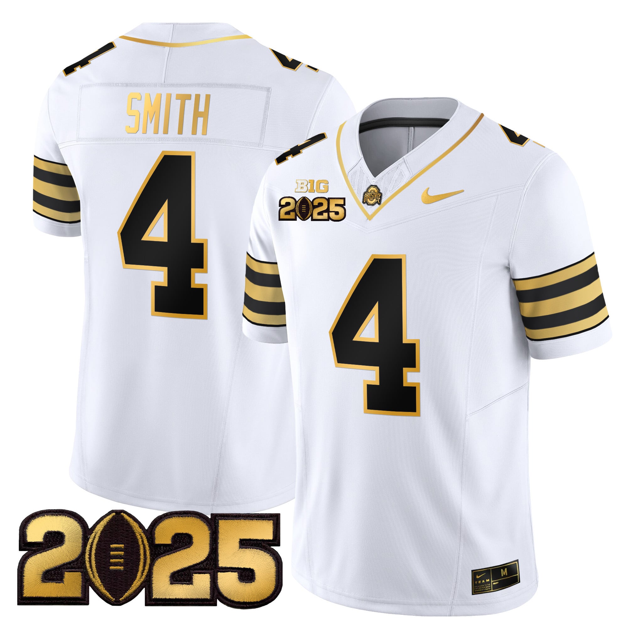 Men’s Ohio State Buckeyes ‘Heritage Stripe’ CFP Final Patch Gold Vapor Limited Jersey – All Stitched