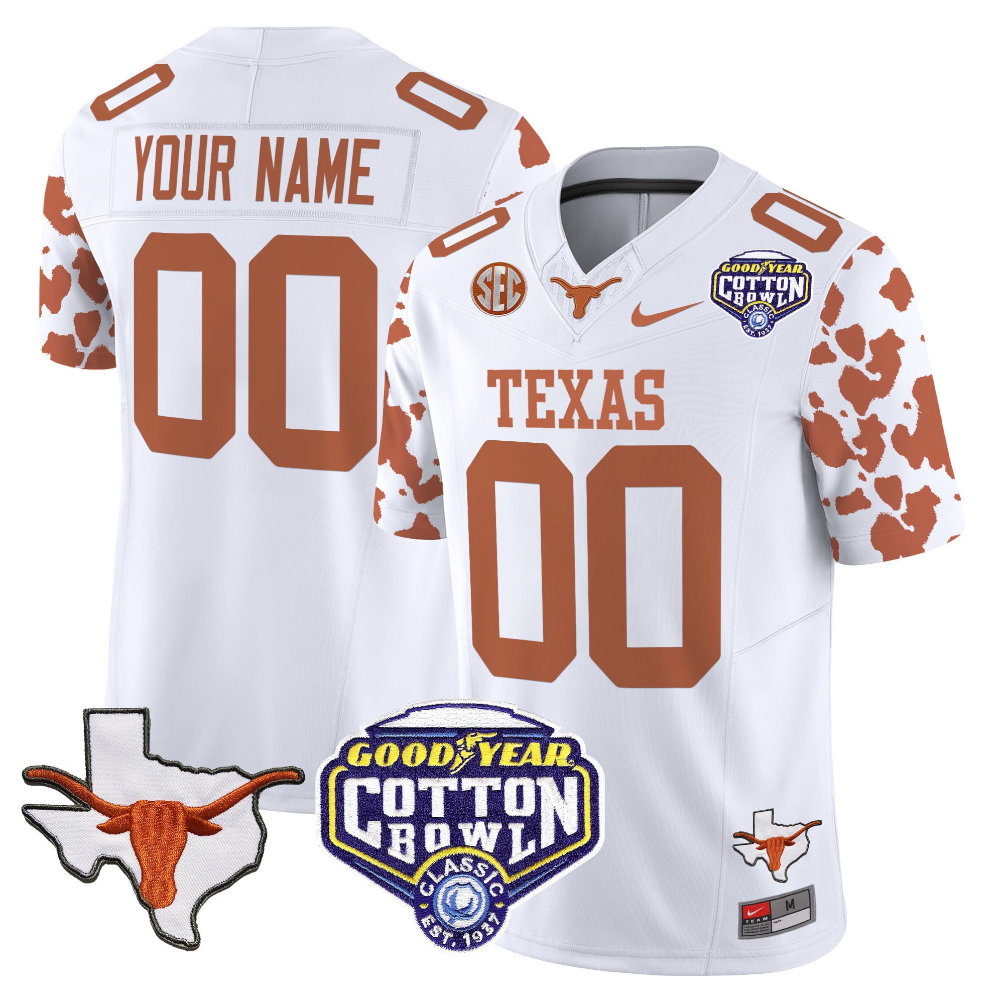 Texas Longhorns Cow Spots Cotton Bowl Patch Vapor Limited Custom Jersey – All Stitched