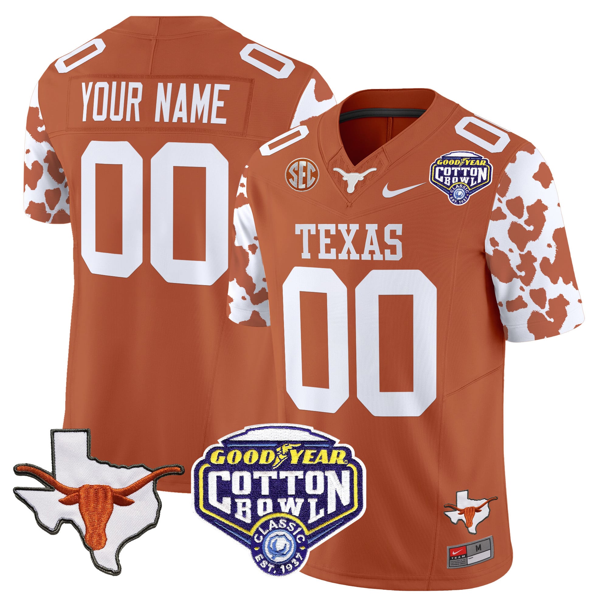 Texas Longhorns Cow Spots Cotton Bowl Patch Vapor Limited Custom Jersey – All Stitched