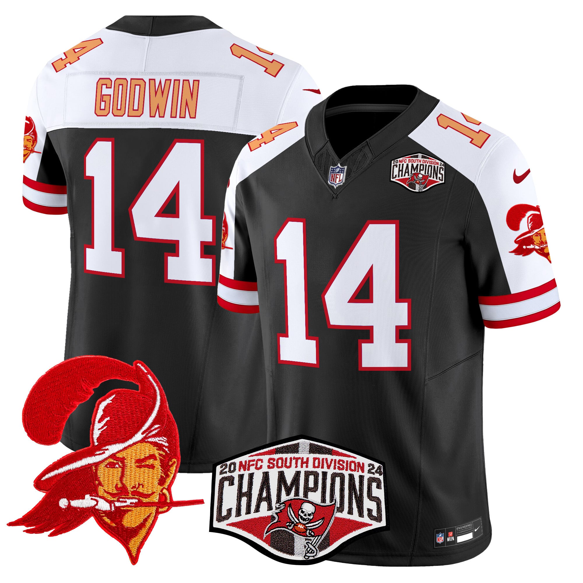 Men’s Tampa Bay Buccaneers Throwback 2024 NFC South Division Champions Patch Vapor Limited Jersey – All Stitched