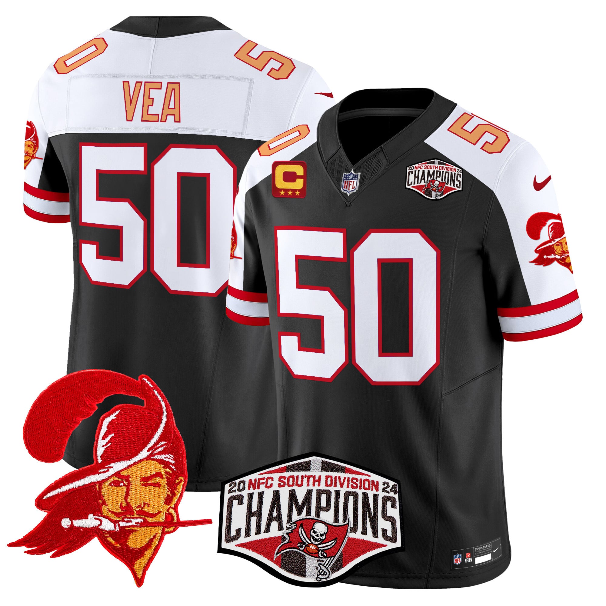 Men’s Tampa Bay Buccaneers Throwback 2024 NFC South Division Champions Patch Vapor Limited Jersey – All Stitched