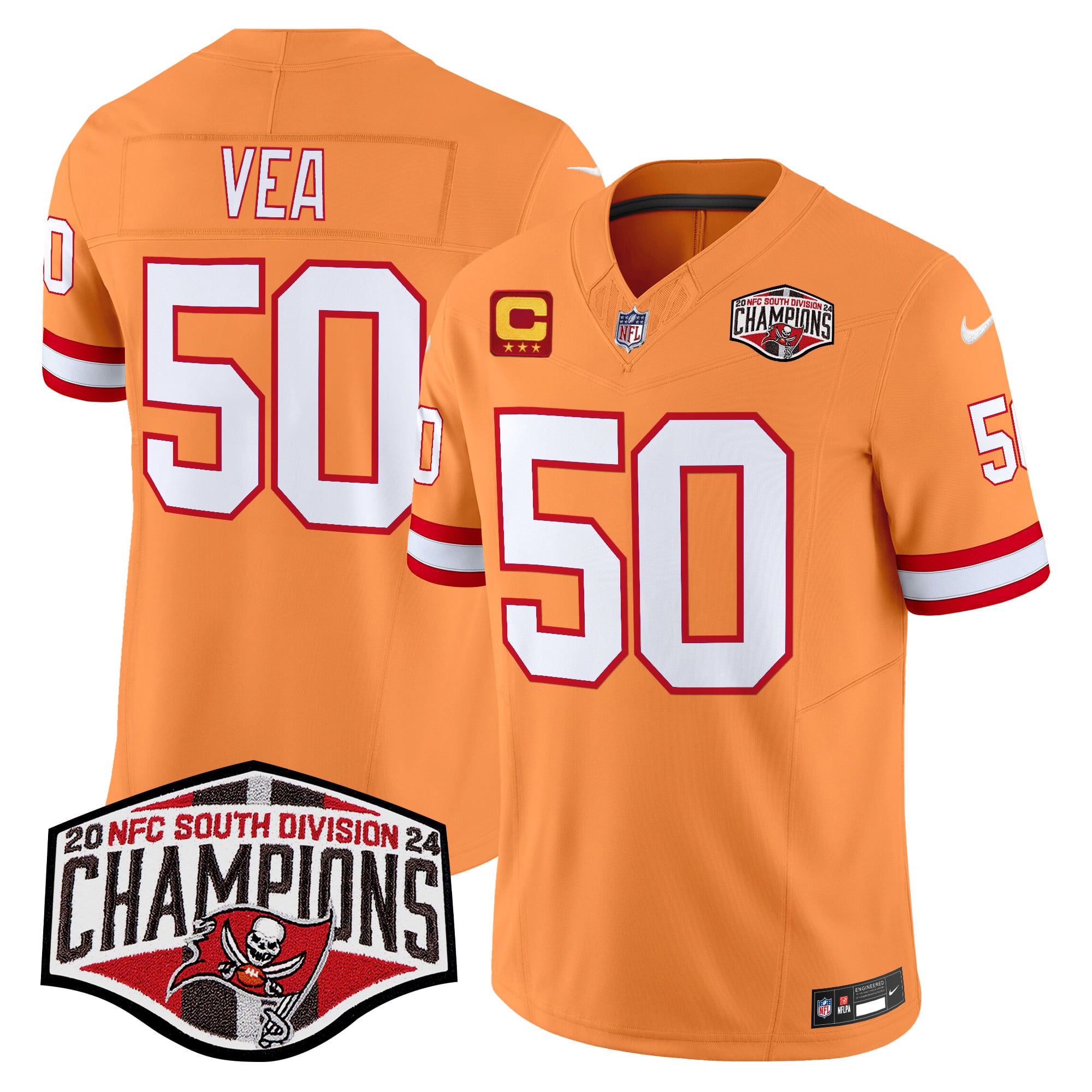 Men’s Tampa Bay Buccaneers Throwback 2024 NFC South Division Champions Patch Vapor Limited Jersey – All Stitched