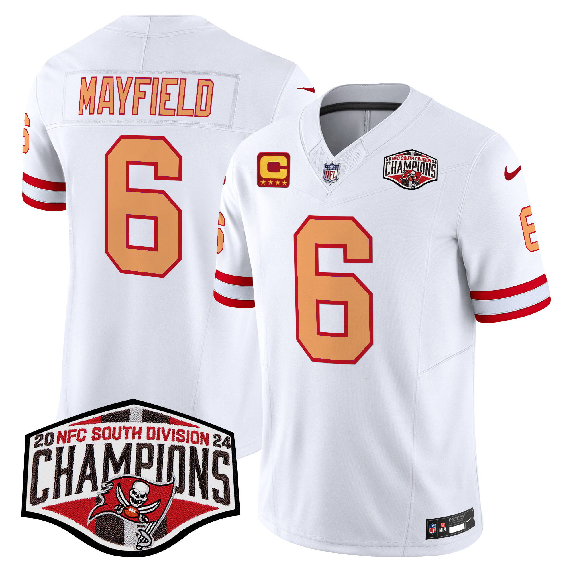 Men’s Tampa Bay Buccaneers Throwback 2024 NFC South Division Champions Patch Vapor Limited Jersey – All Stitched