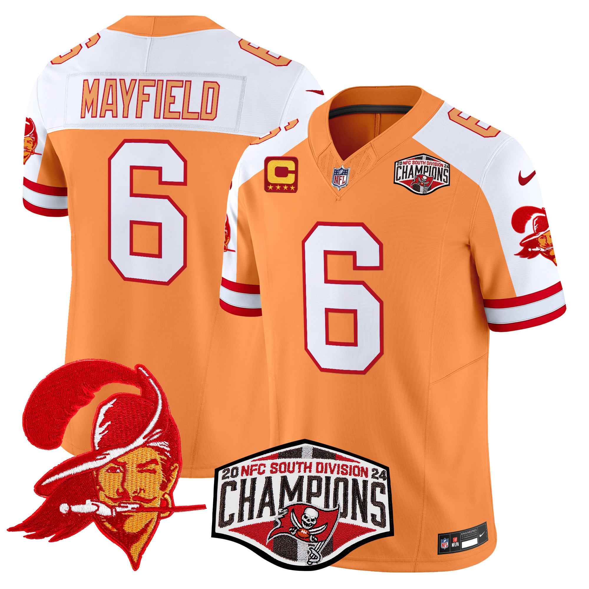 Men’s Tampa Bay Buccaneers Throwback 2024 NFC South Division Champions Patch Vapor Limited Jersey – All Stitched