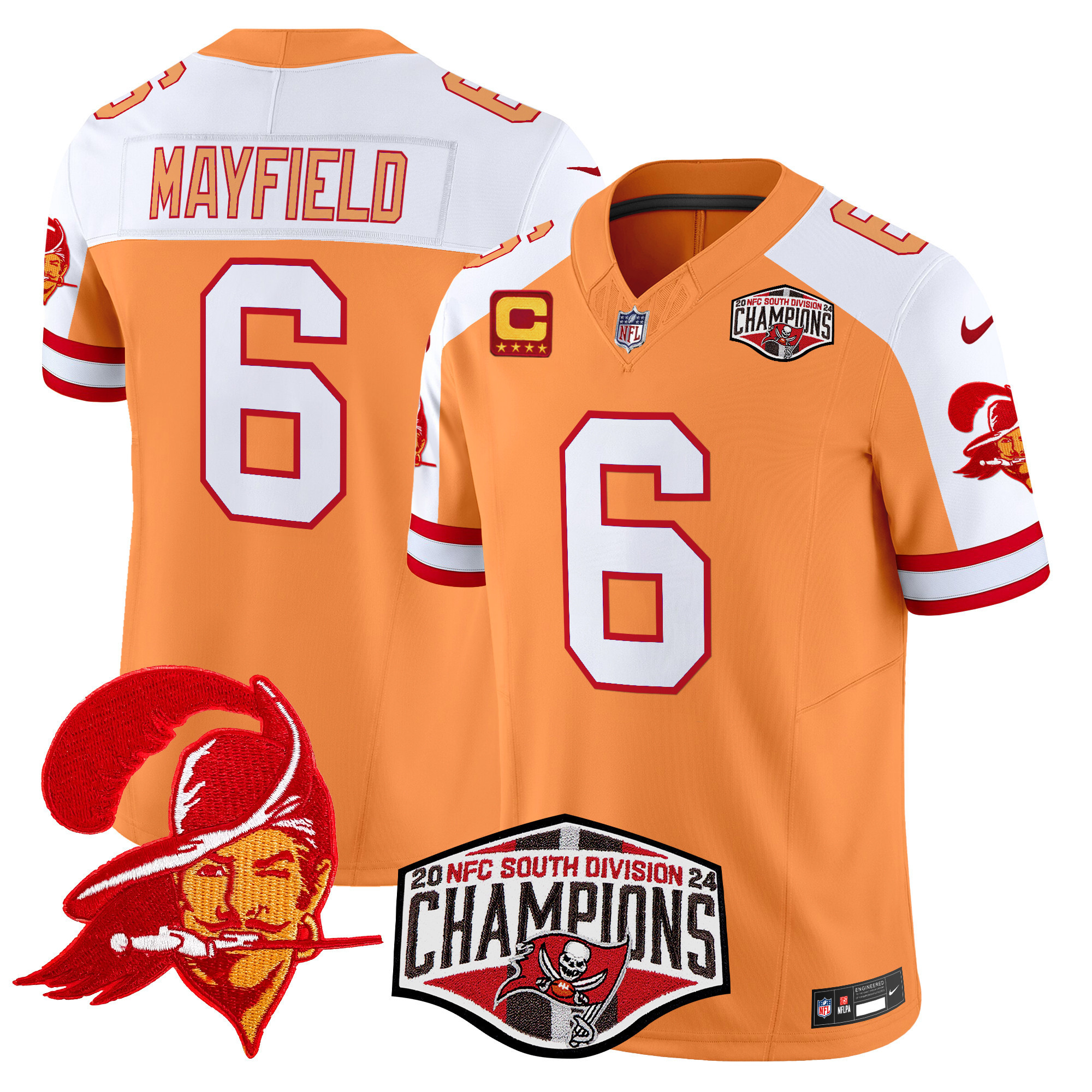 Men’s Tampa Bay Buccaneers Throwback 2024 NFC South Division Champions Patch Vapor Limited Jersey – All Stitched