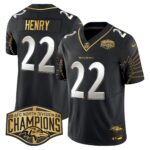 Men’s Ravens Maryland 2024 AFC North Division Champions Patch Gold Vapor Limited Jersey – All Stitched