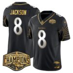 Men’s Ravens Maryland 2024 AFC North Division Champions Patch Gold Vapor Limited Jersey – All Stitched