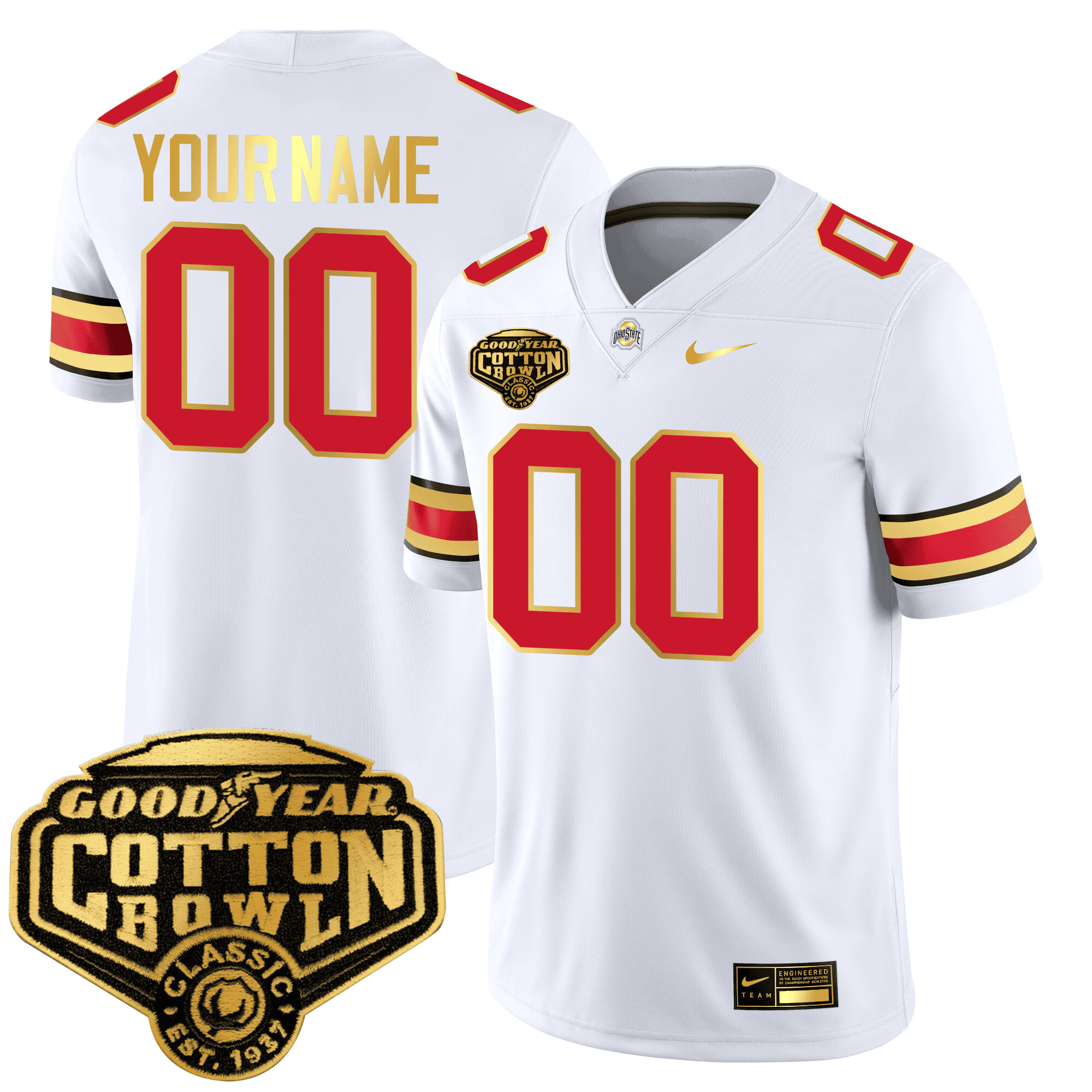 Custom Ohio State Buckeyes Gold Edition Jersey – Cotton Bowl Patch
