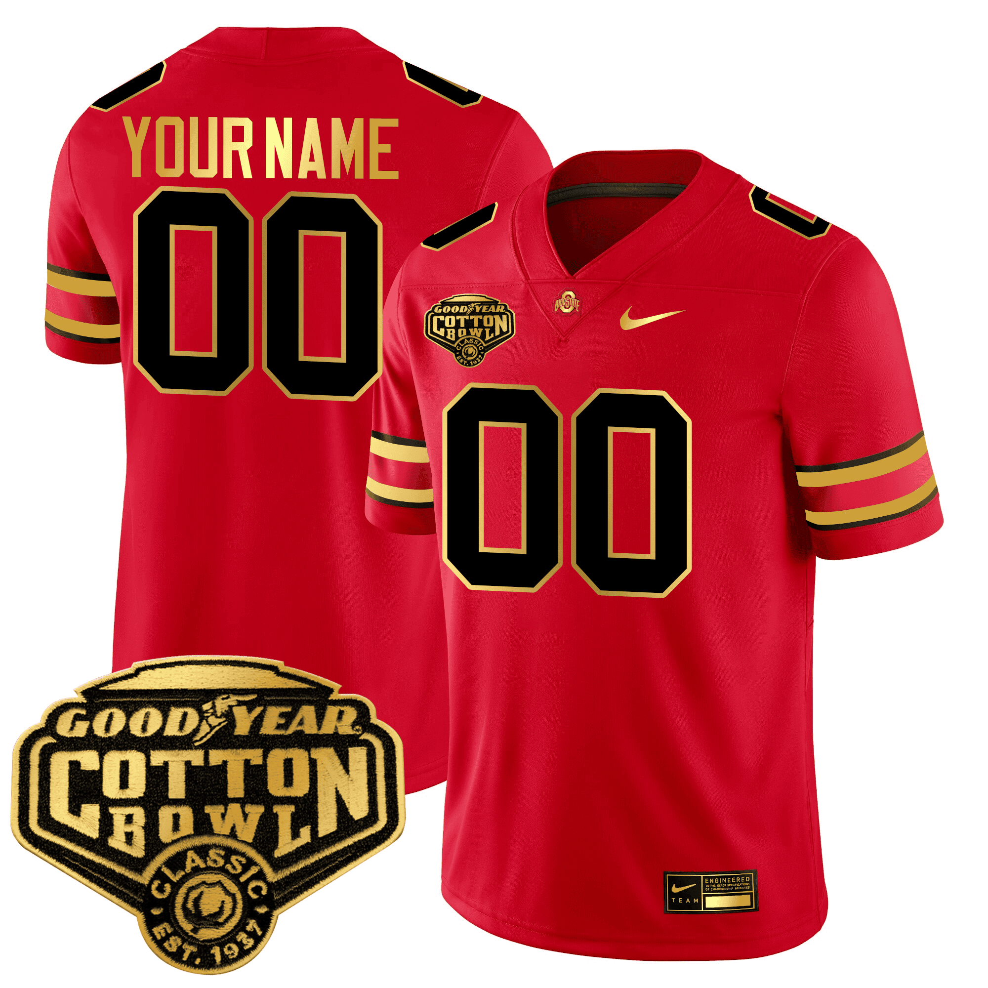 Custom Ohio State Buckeyes Gold Edition Jersey – Cotton Bowl Patch