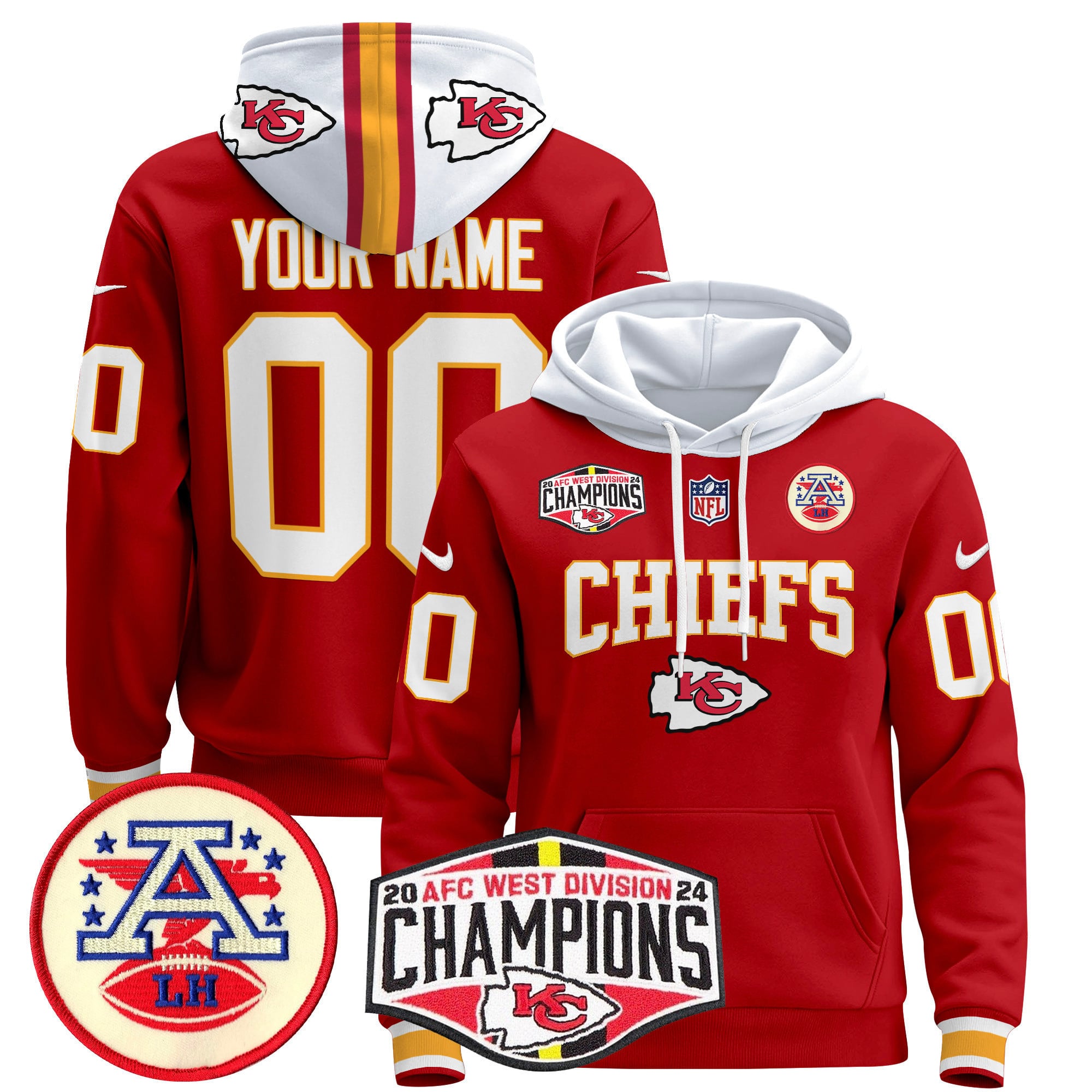 Kansas City Chiefs 2024 AFC West Division Champions Custom Pullover Hoodie – All Stitched