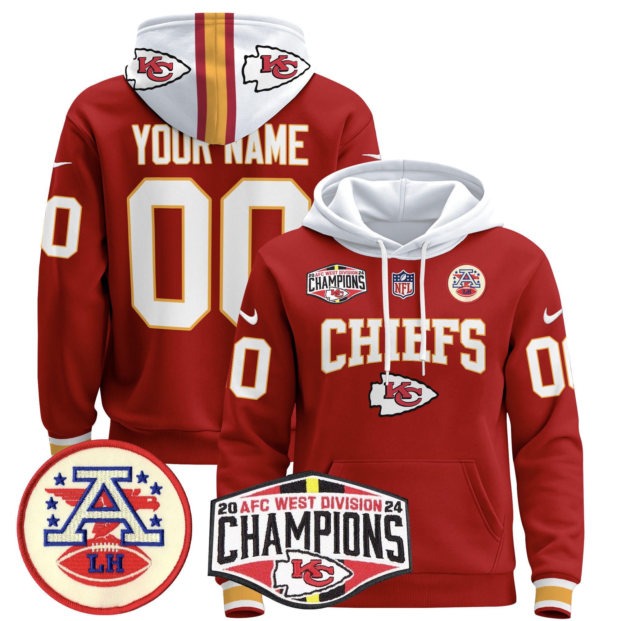 Kansas City Chiefs 2024 AFC West Division Champions Custom Pullover Hoodie – All Stitched