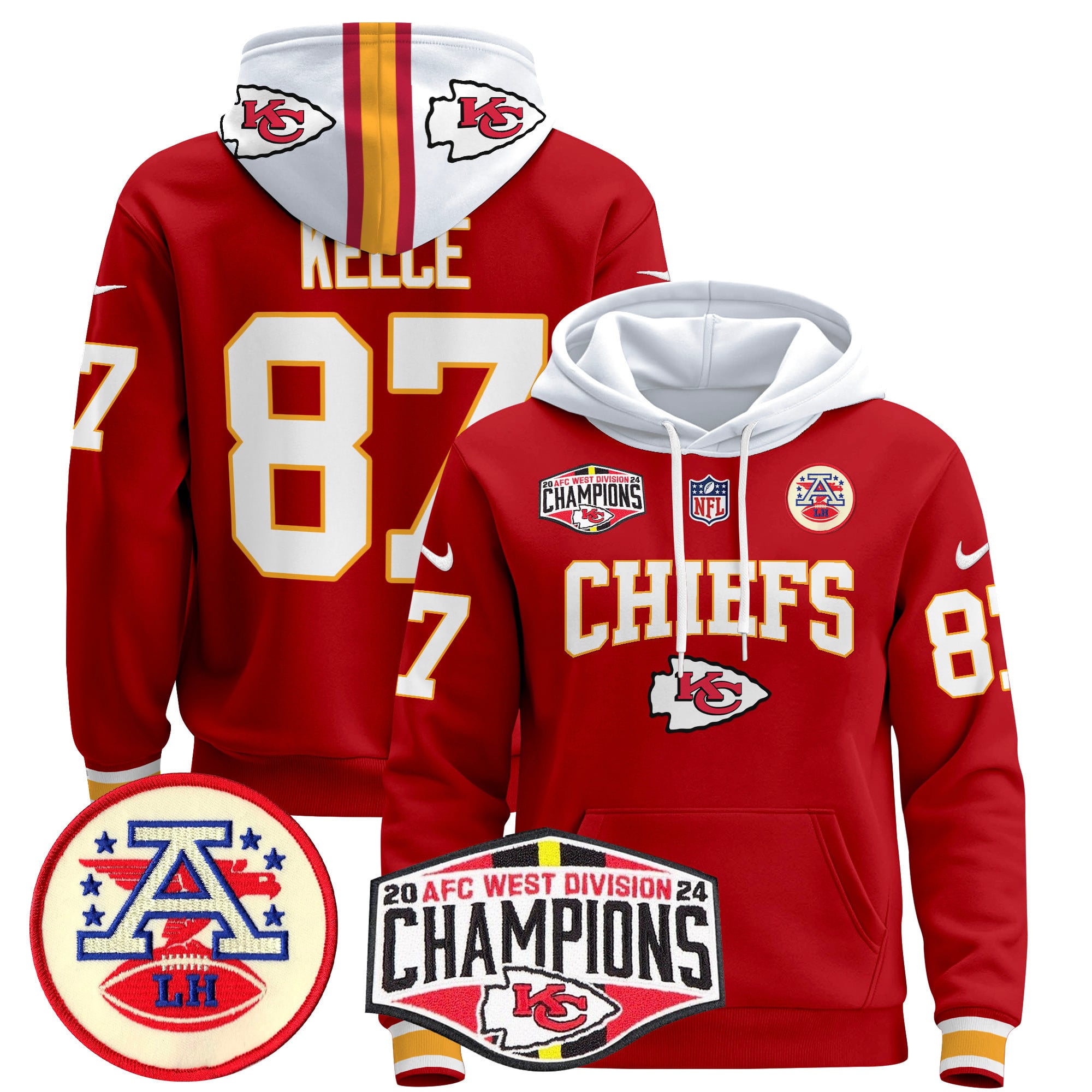 Men’s Kansas City Chiefs 2024 AFC West Division Champions Pullover Hoodie – All Stitched