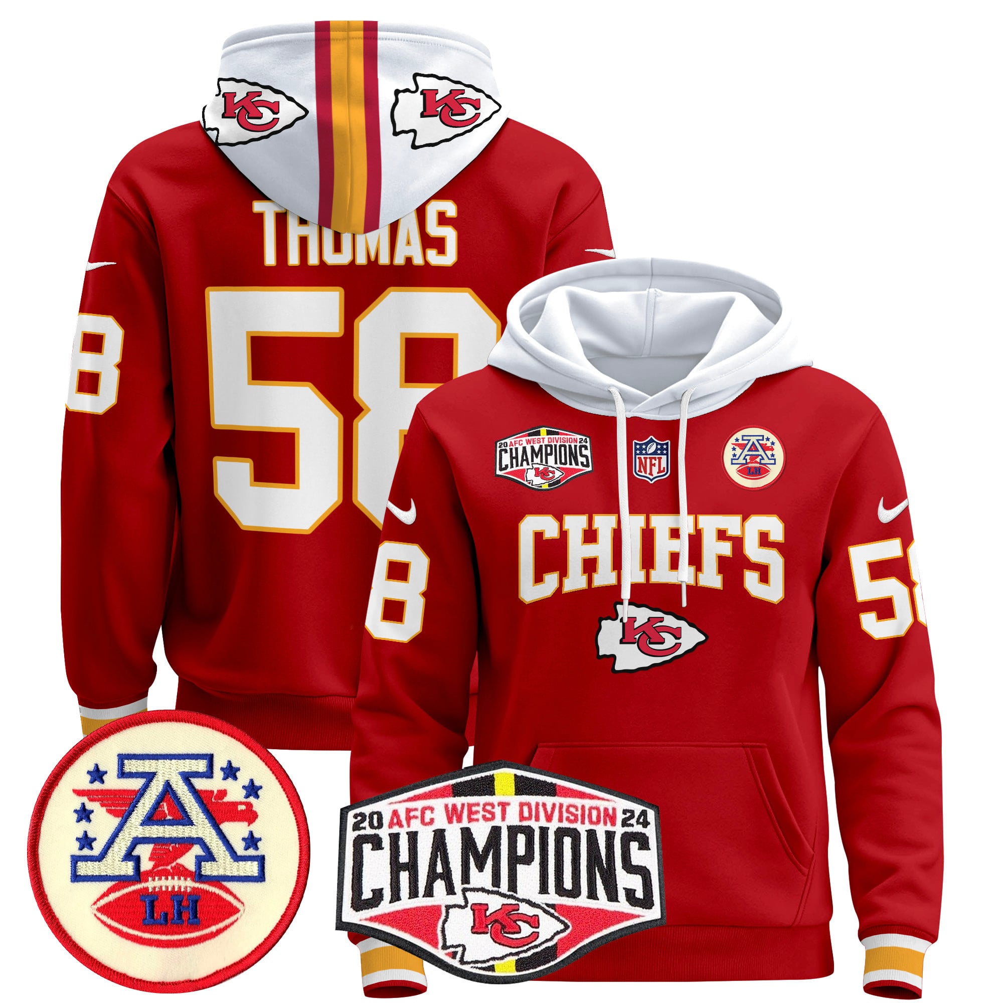 Men’s Kansas City Chiefs 2024 AFC West Division Champions Pullover Hoodie – All Stitched